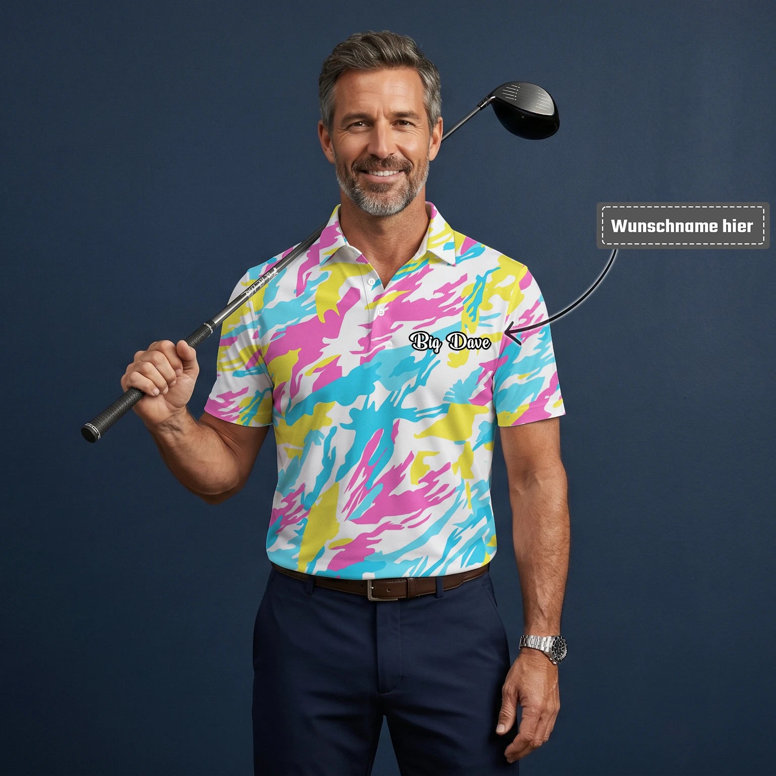 Personalisiertes Golf Poloshirt Pastell Regenbogen Camo Design für Herren F0280