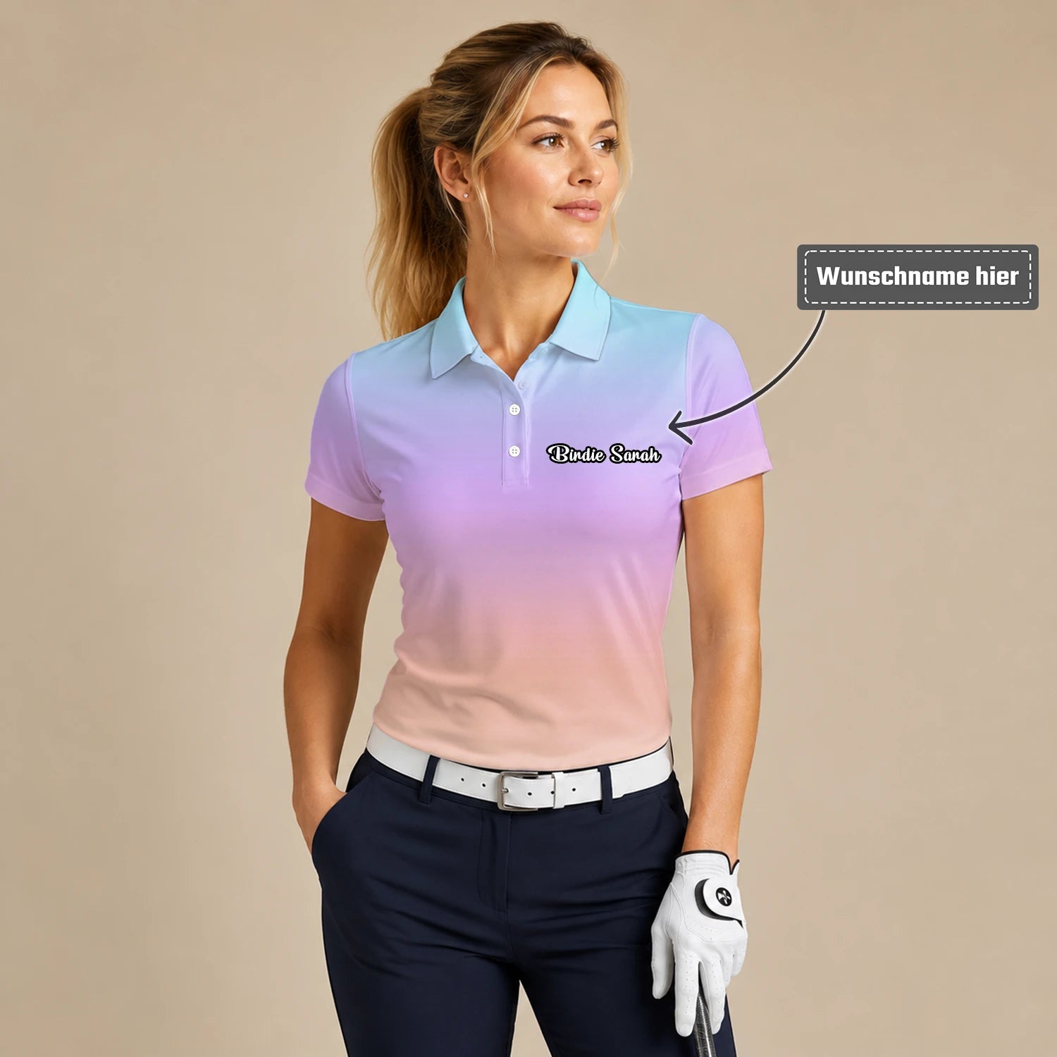 Personalisiertes Golf Poloshirt Pastell Regenbogen Farbverlauf Design für Damen R9936