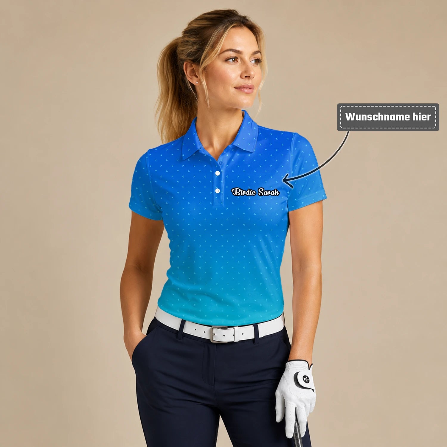 Personalisiertes Golf Poloshirt Blau Türkis Punkt Verlauf Design für Damen O2326