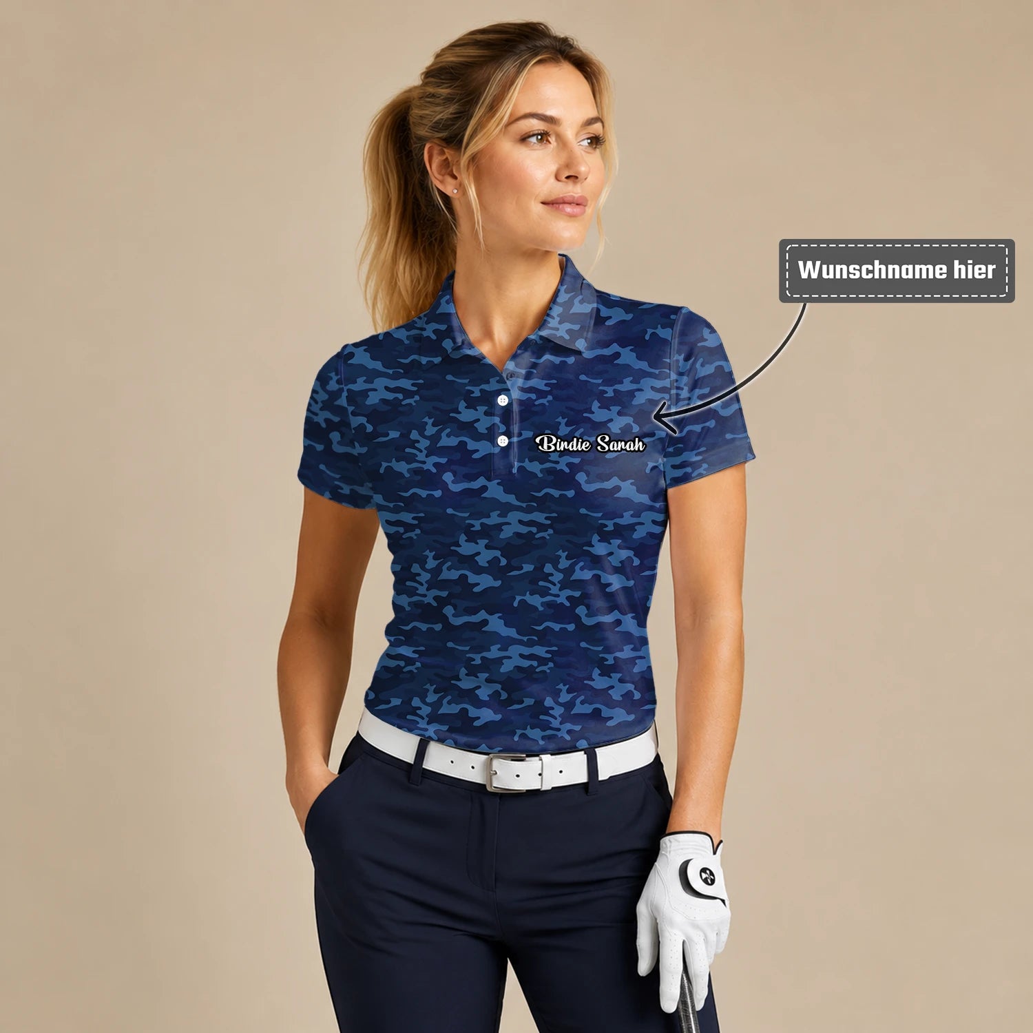 Personalisiertes Golf Poloshirt Marineblaues Camo Design für Damen L9533