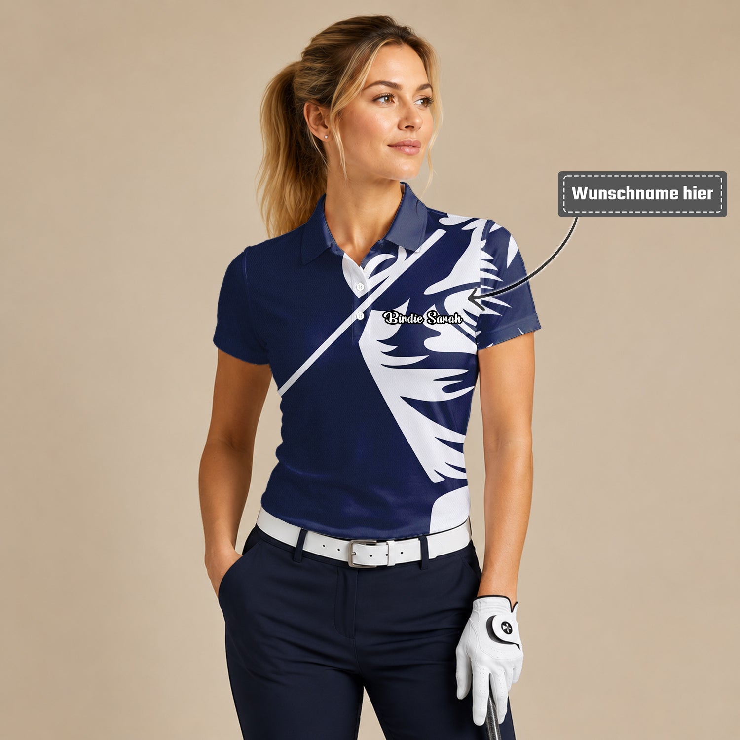 Personalisiertes Golf Poloshirt Marineblau Weißes Tribal Design für Damen A1639