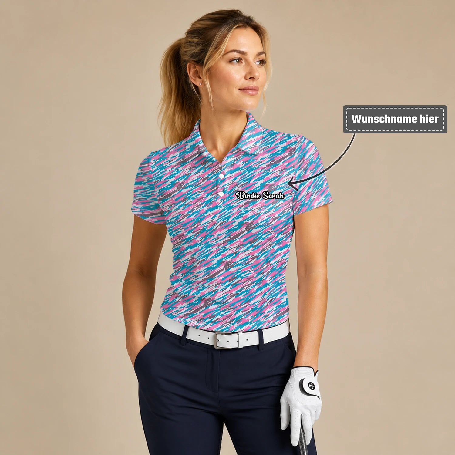 Personalisiertes Golf Poloshirt Rosa Türkis Abstraktes Sprenkel Design für Damen S1159