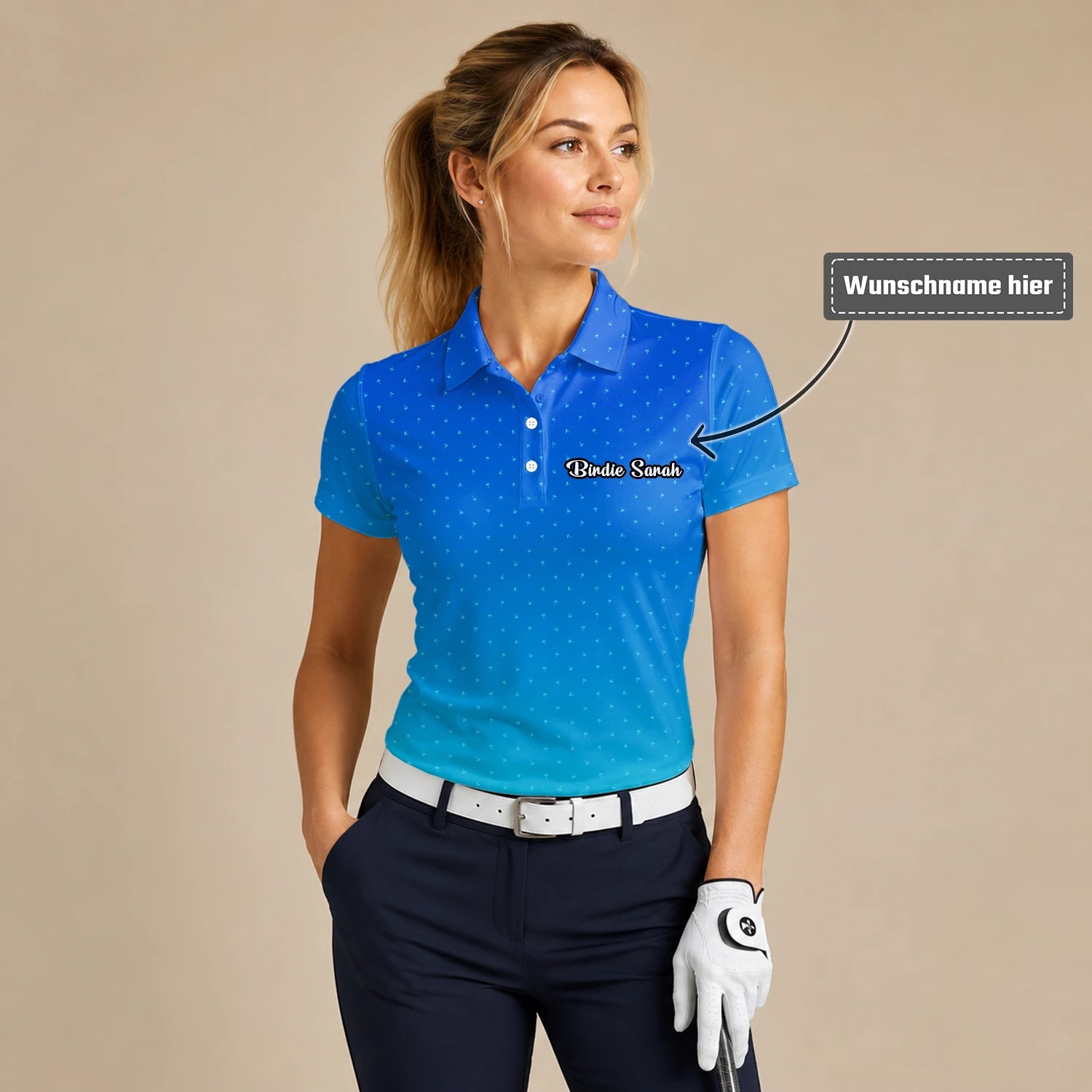 Personalisiertes Golf Poloshirt Blau Türkis Punkt Verlauf Design für Damen C6032