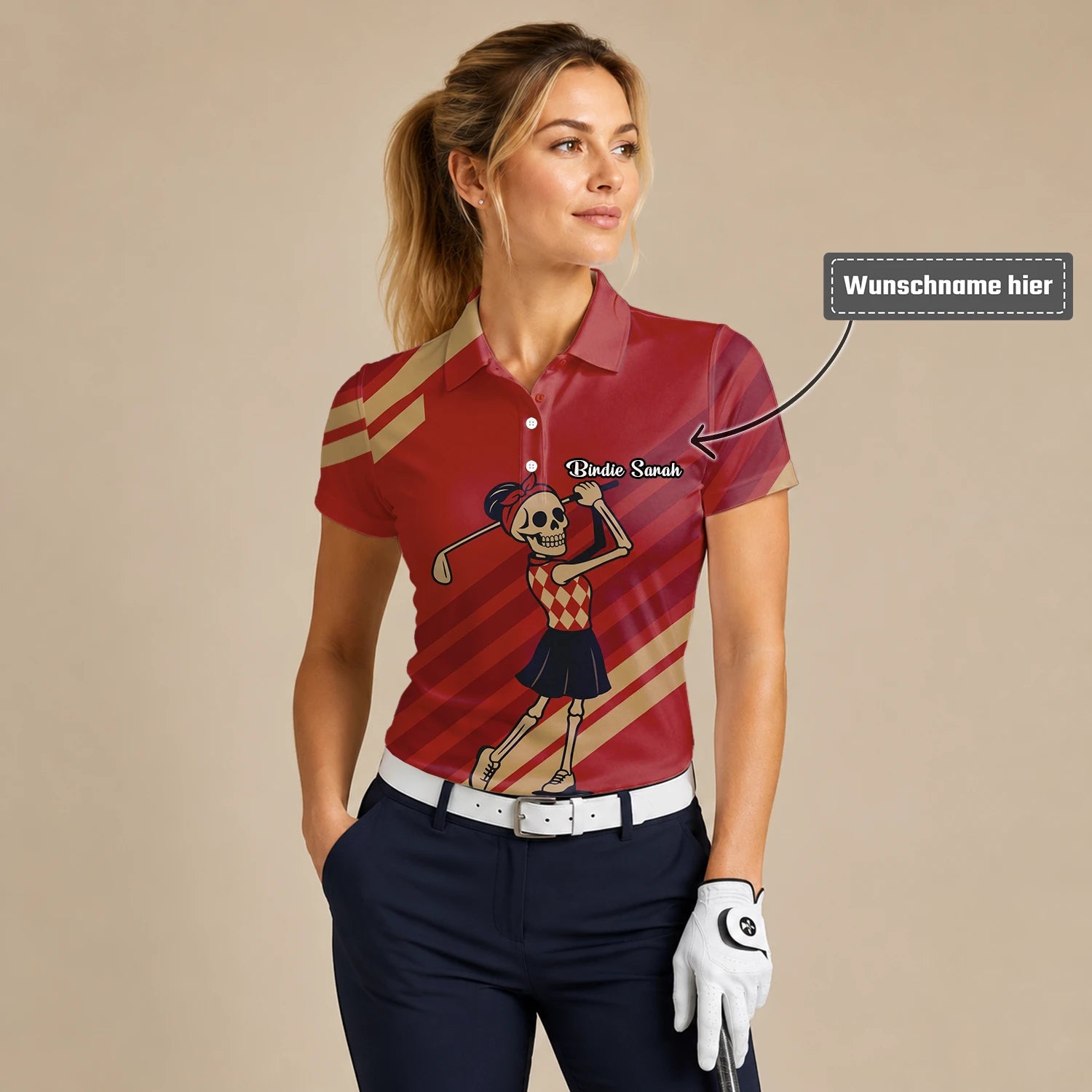 Personalisiertes Golf Poloshirt Rotes Skelett Golfer Cartoon Design für Damen Y0970