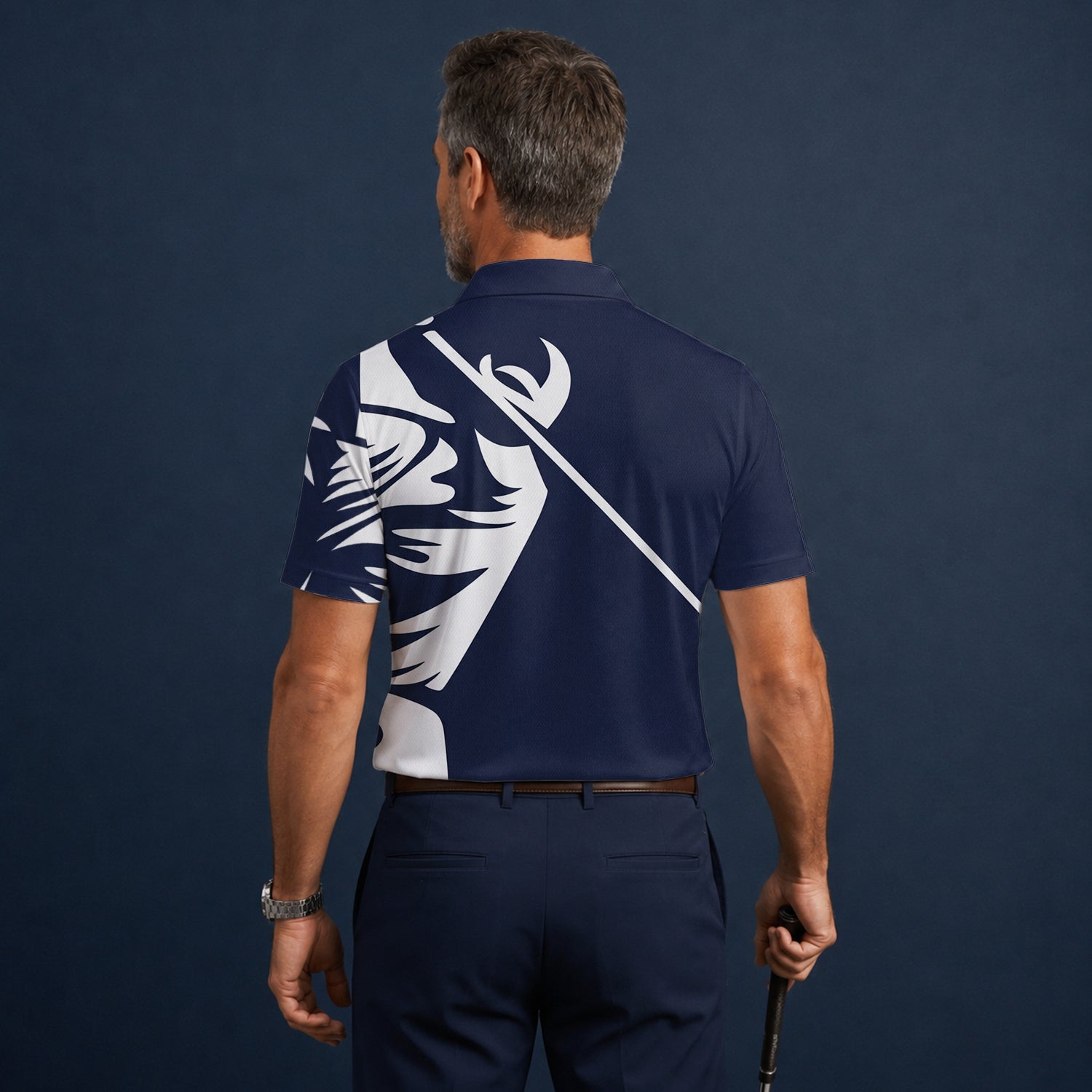 Personalisiertes Golf Poloshirt Marineblau Weißes Tribal Design für Herren A1639