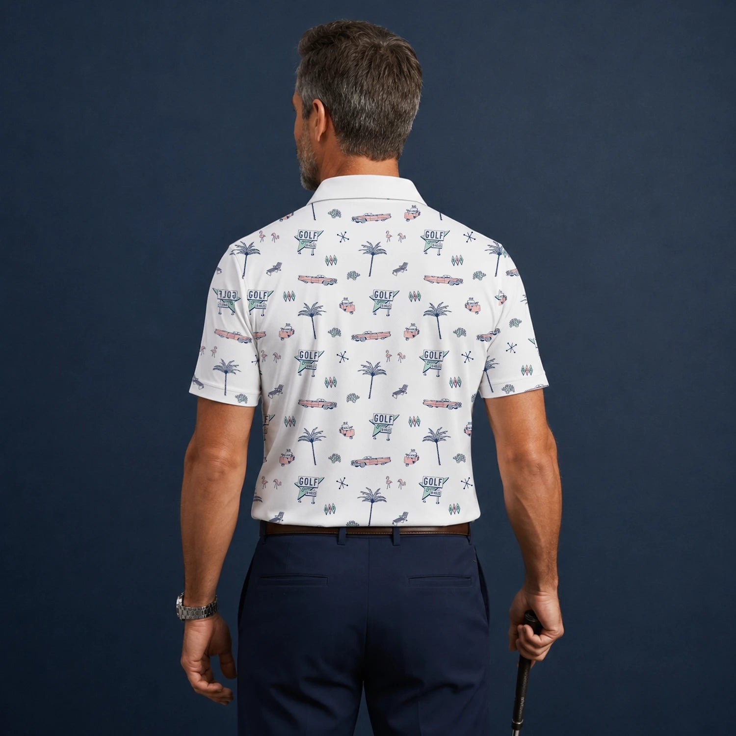 Personalisiertes Golf Poloshirt Weißes Golf Urlaub Doodle Design für Herren Z8344