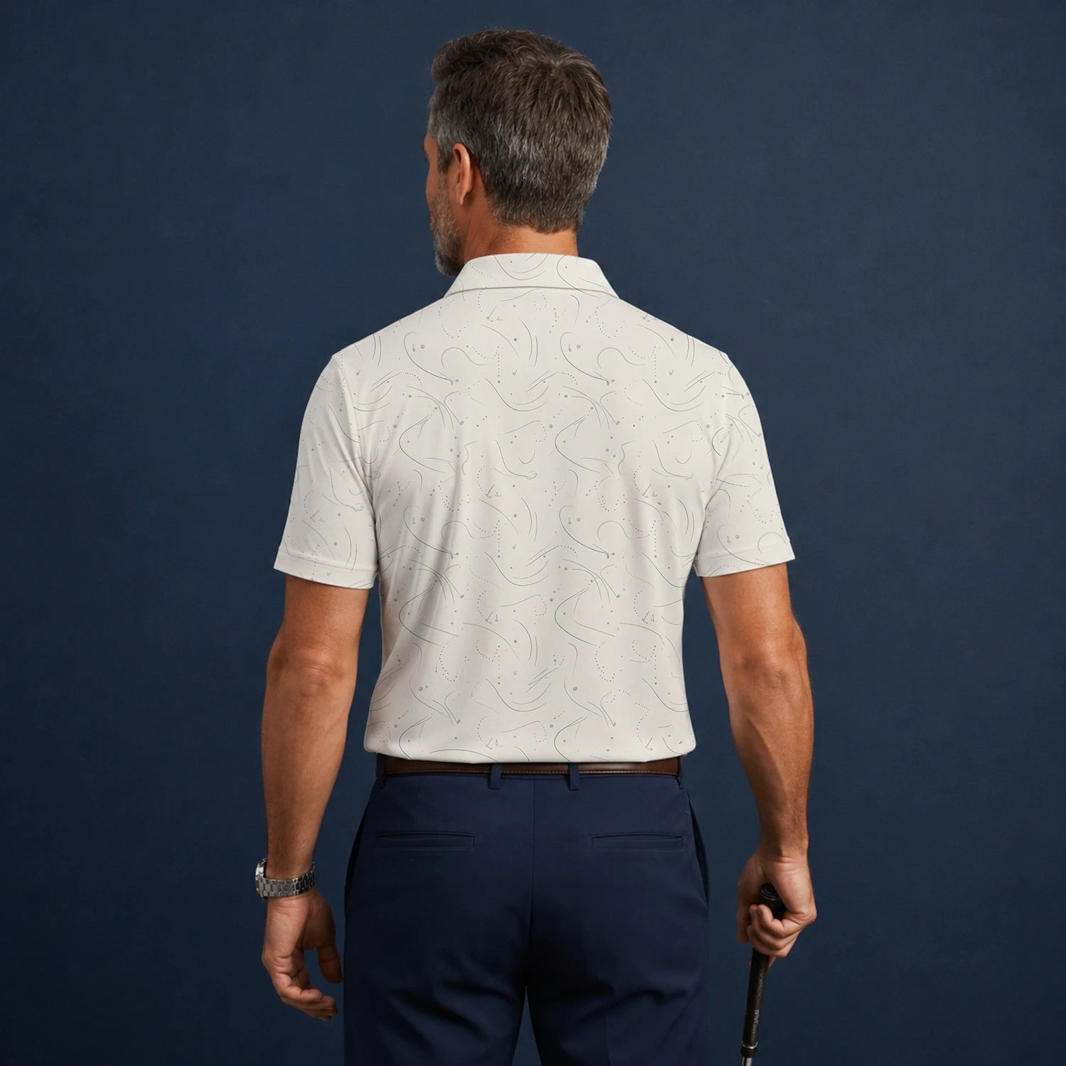 Personalisiertes Golf Poloshirt Cremefarbenes Golf Tee Linien Design für Herren O7898