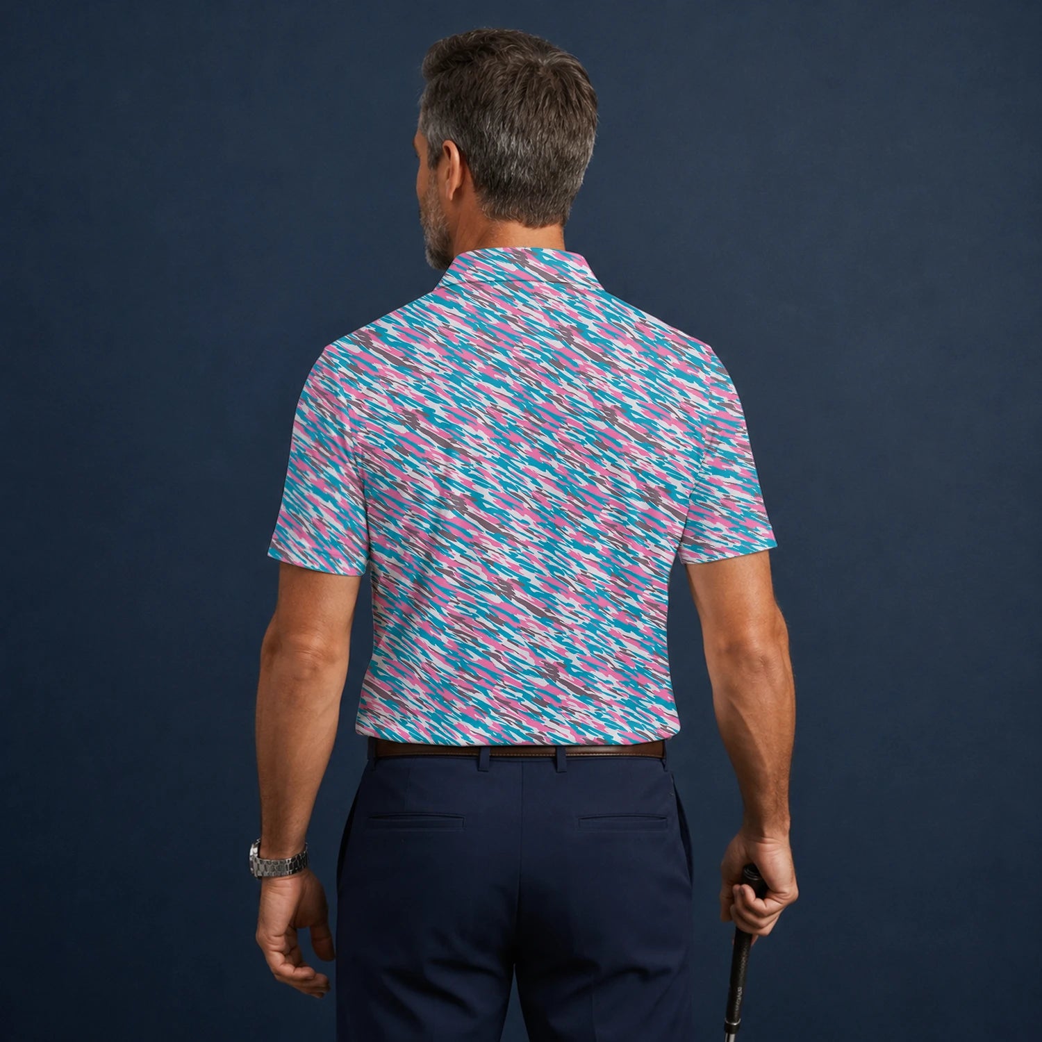 Personalisiertes Golf Poloshirt Rosa Türkis Abstraktes Sprenkel Design für Herren S1159