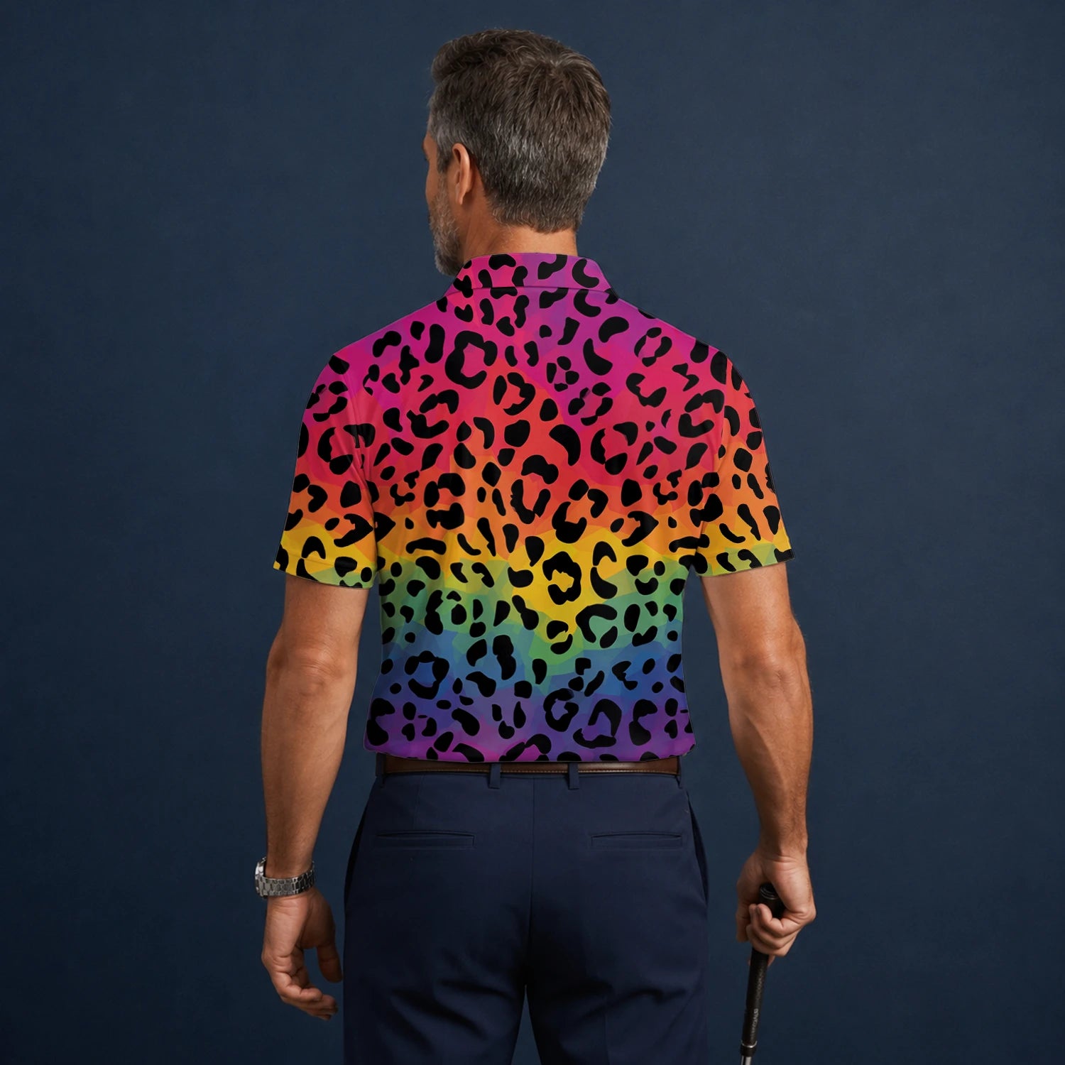 Personalisiertes Golf Poloshirt Regenbogen Leo Print Design für Herren X1632