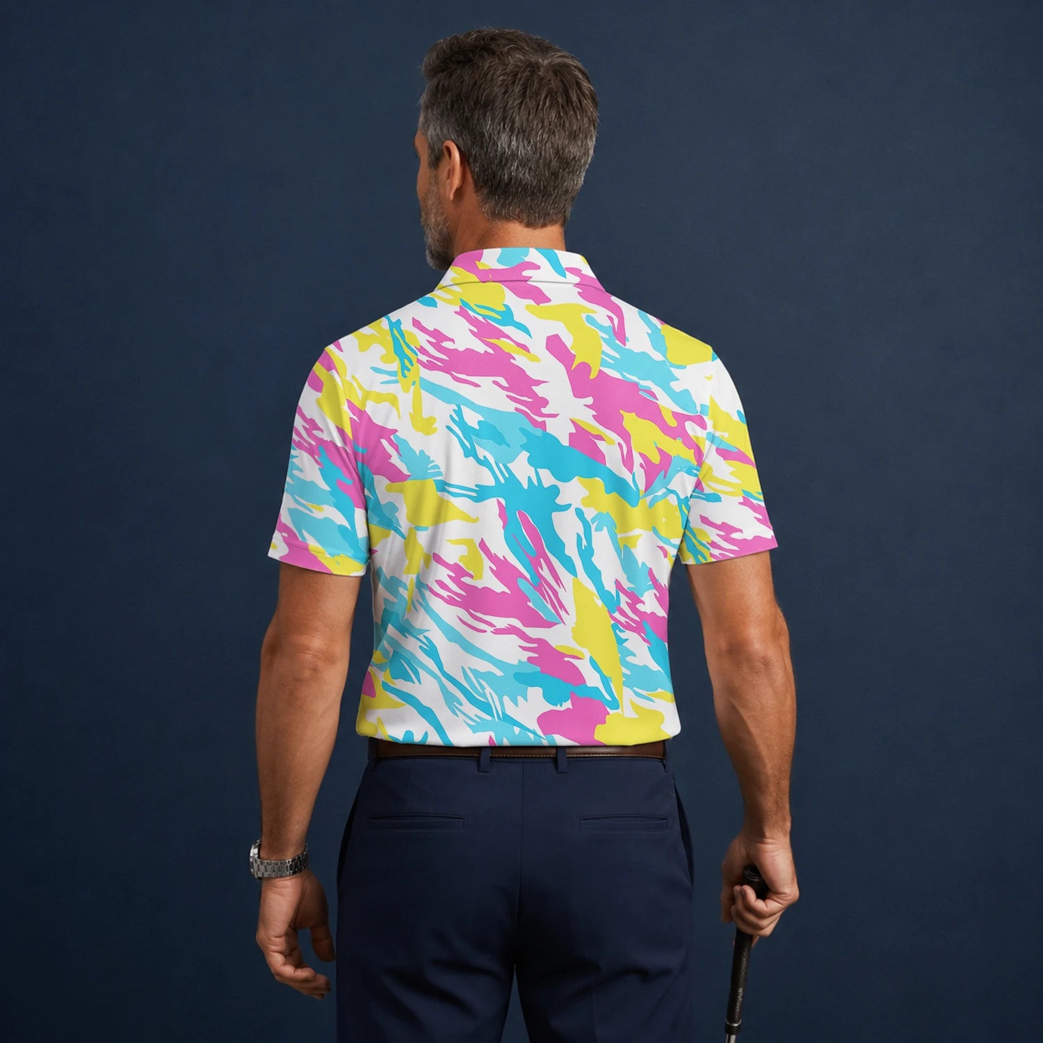 Personalisiertes Golf Poloshirt Pastell Regenbogen Camo Design für Herren F0280