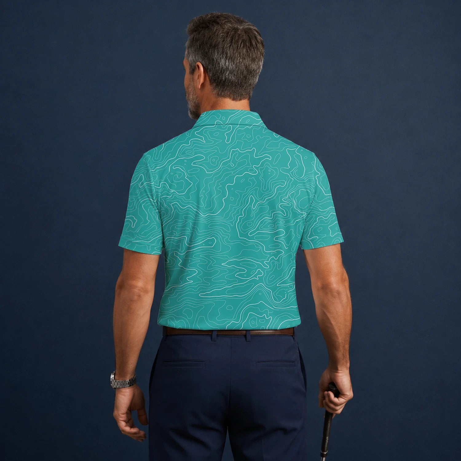 Personalisiertes Golf Poloshirt Türkisfarbenes Topografisches Konturlinien Design für Herren U3552
