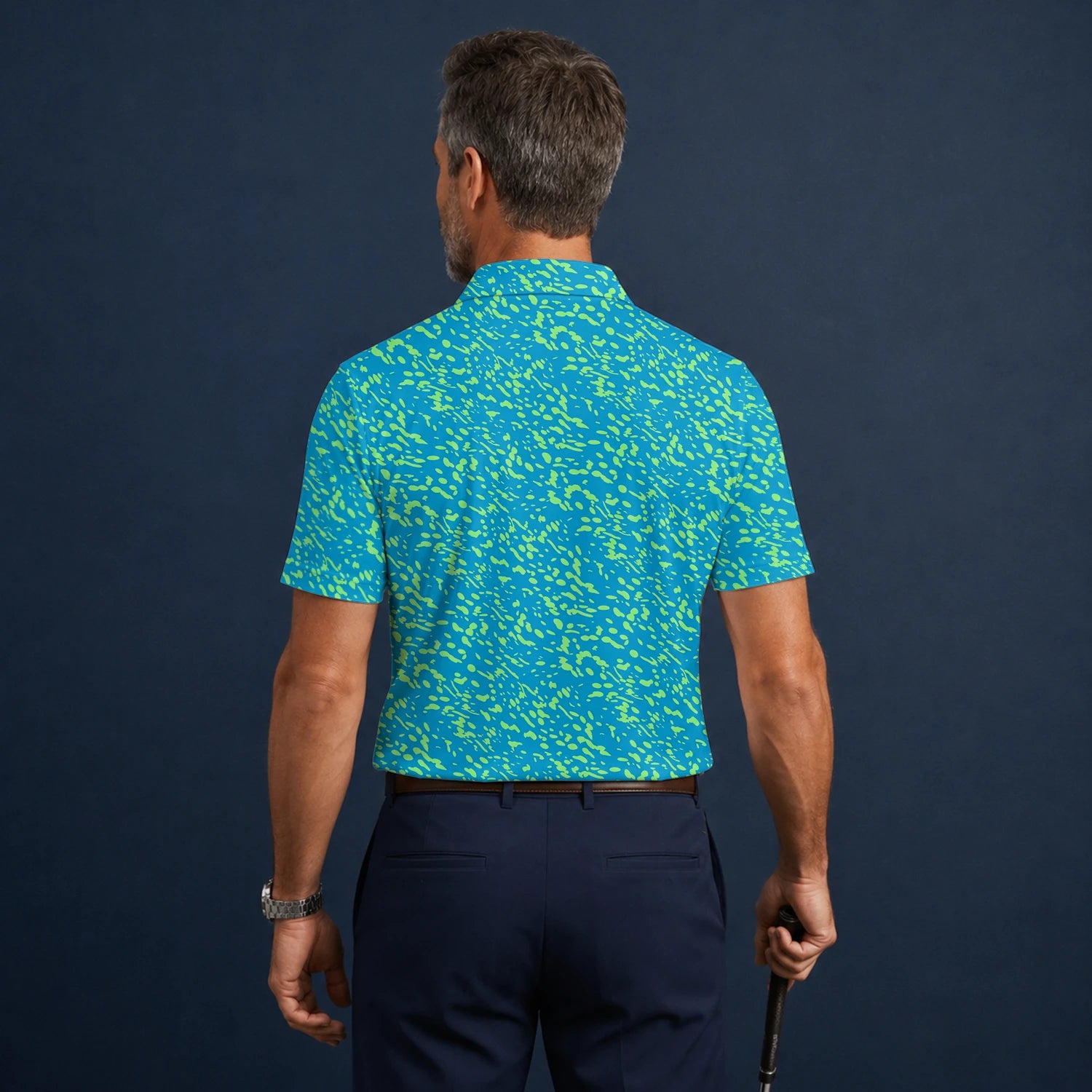 Personalisiertes Golf Poloshirt Türkis Limettengrünes Farbklecks Design für Herren G8287