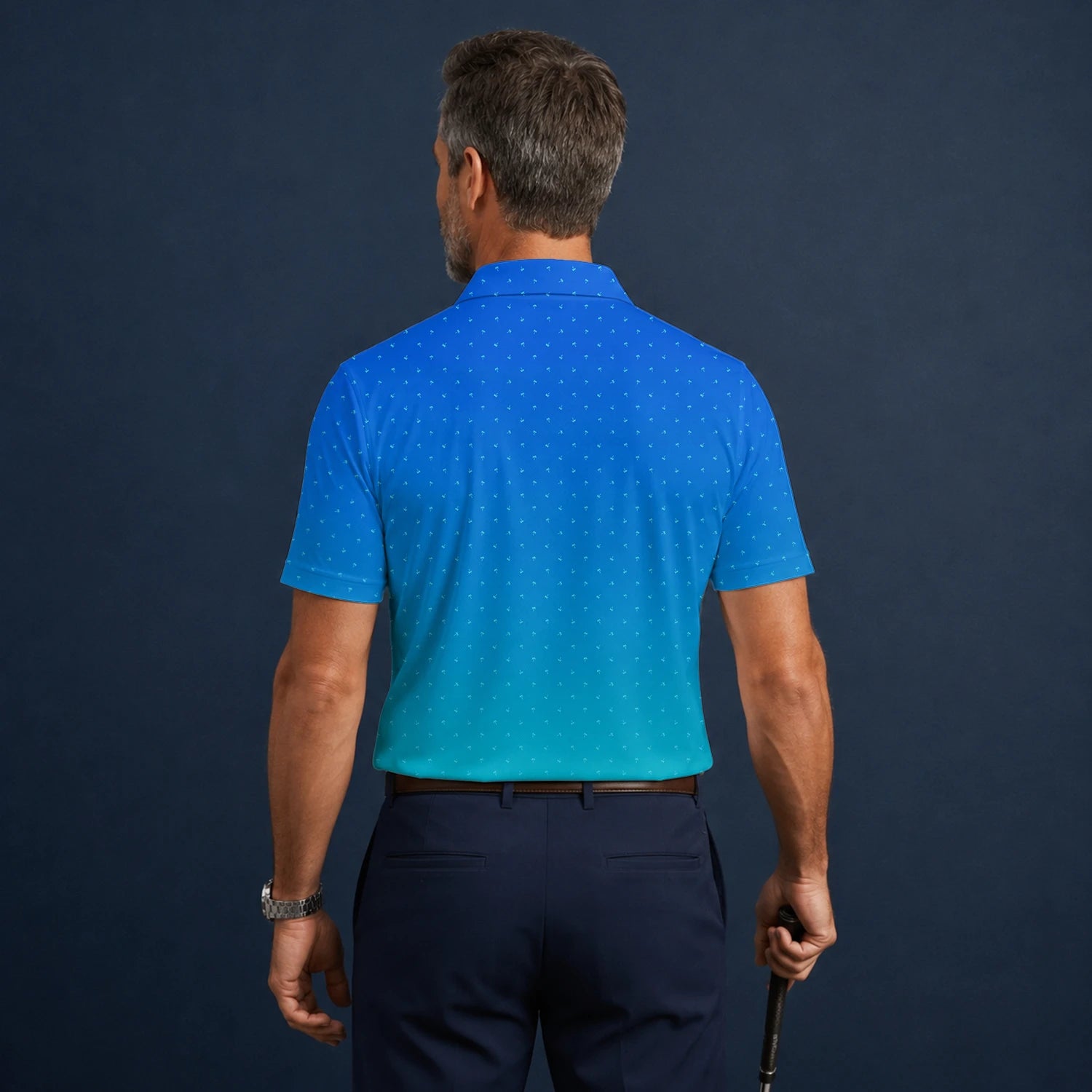 Personalisiertes Golf Poloshirt Blau Türkis Punkt Verlauf Design für Herren O2326