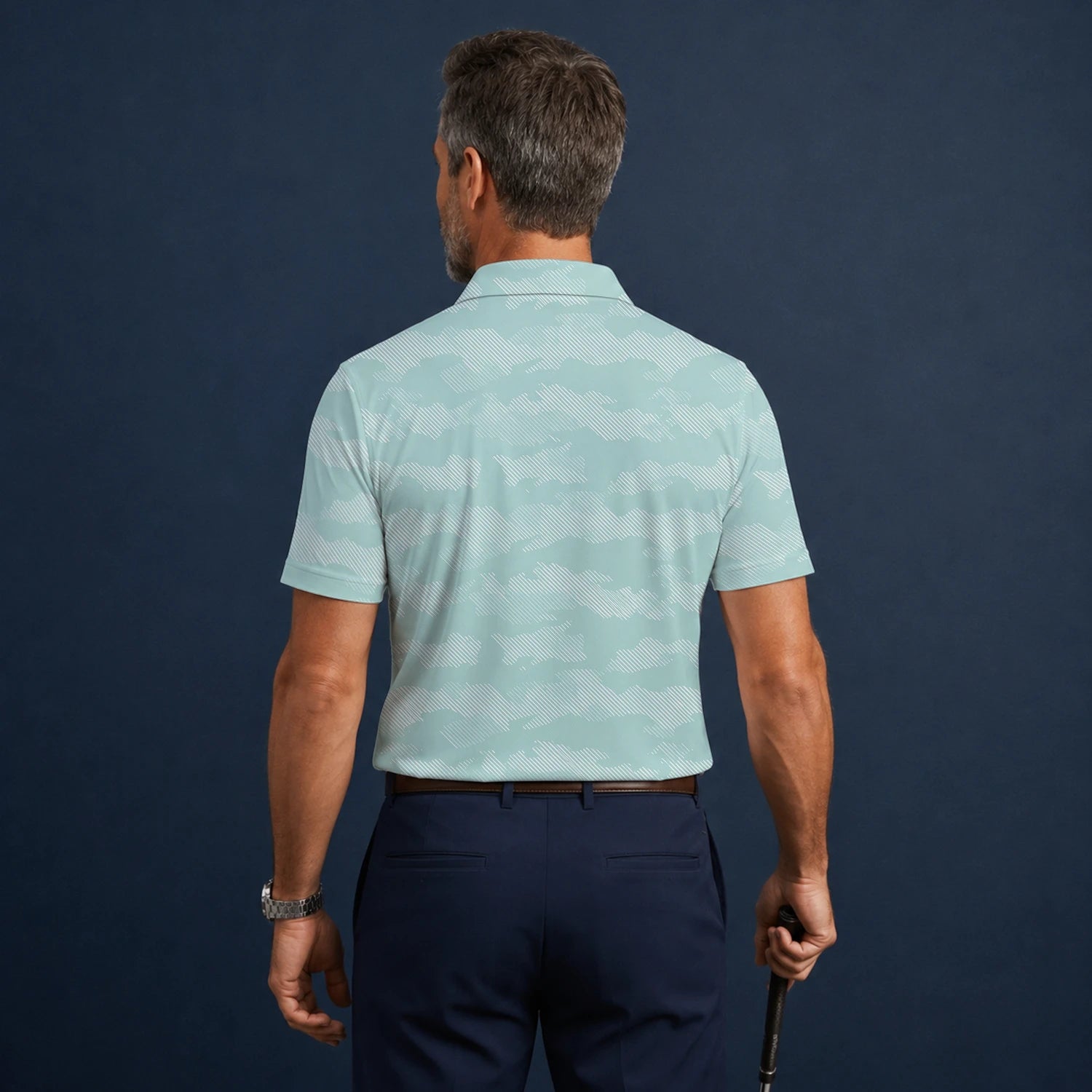 Personalisiertes Golf Poloshirt Mint Weißes Chevron Streifen Design für Herren K7105