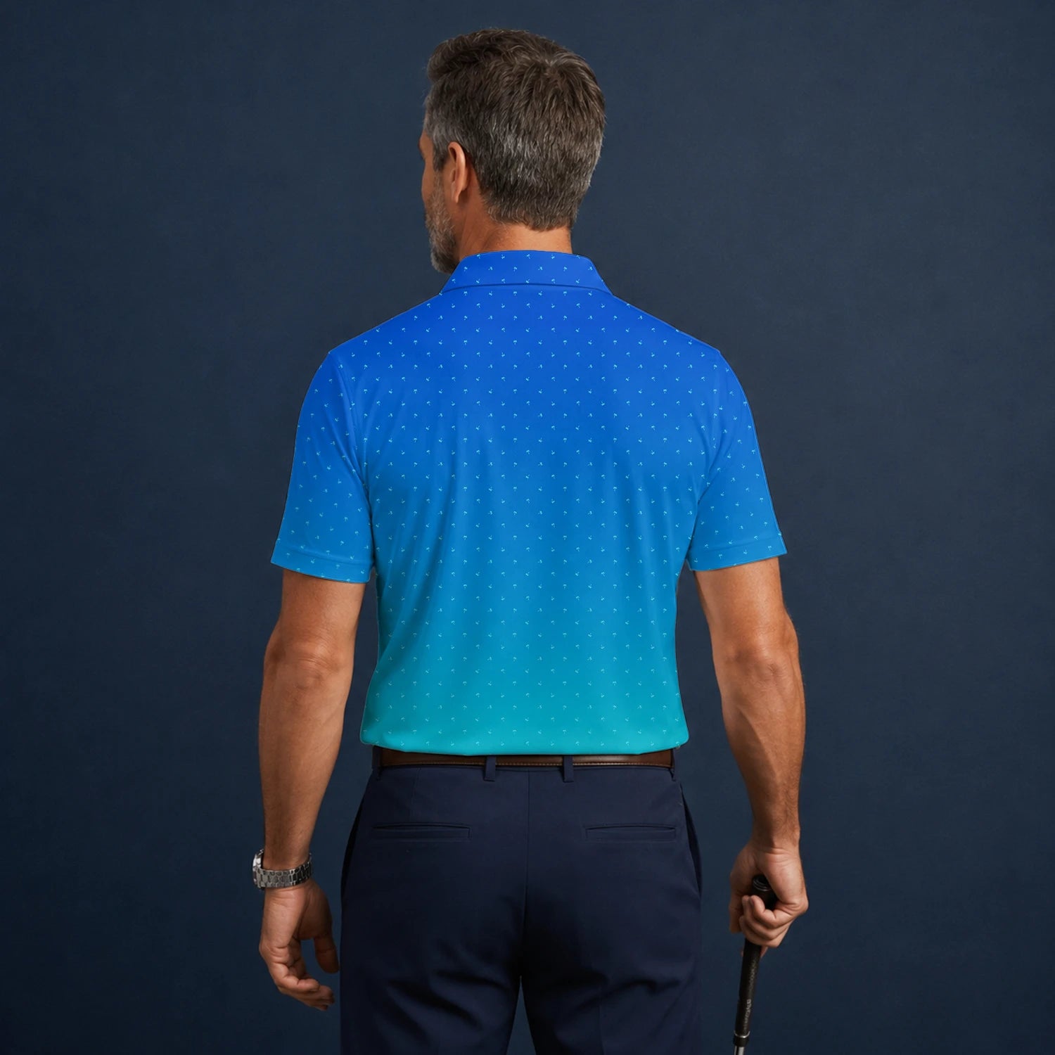 Personalisiertes Golf Poloshirt Blau Türkis Punkt Verlauf Design für Herren C6032