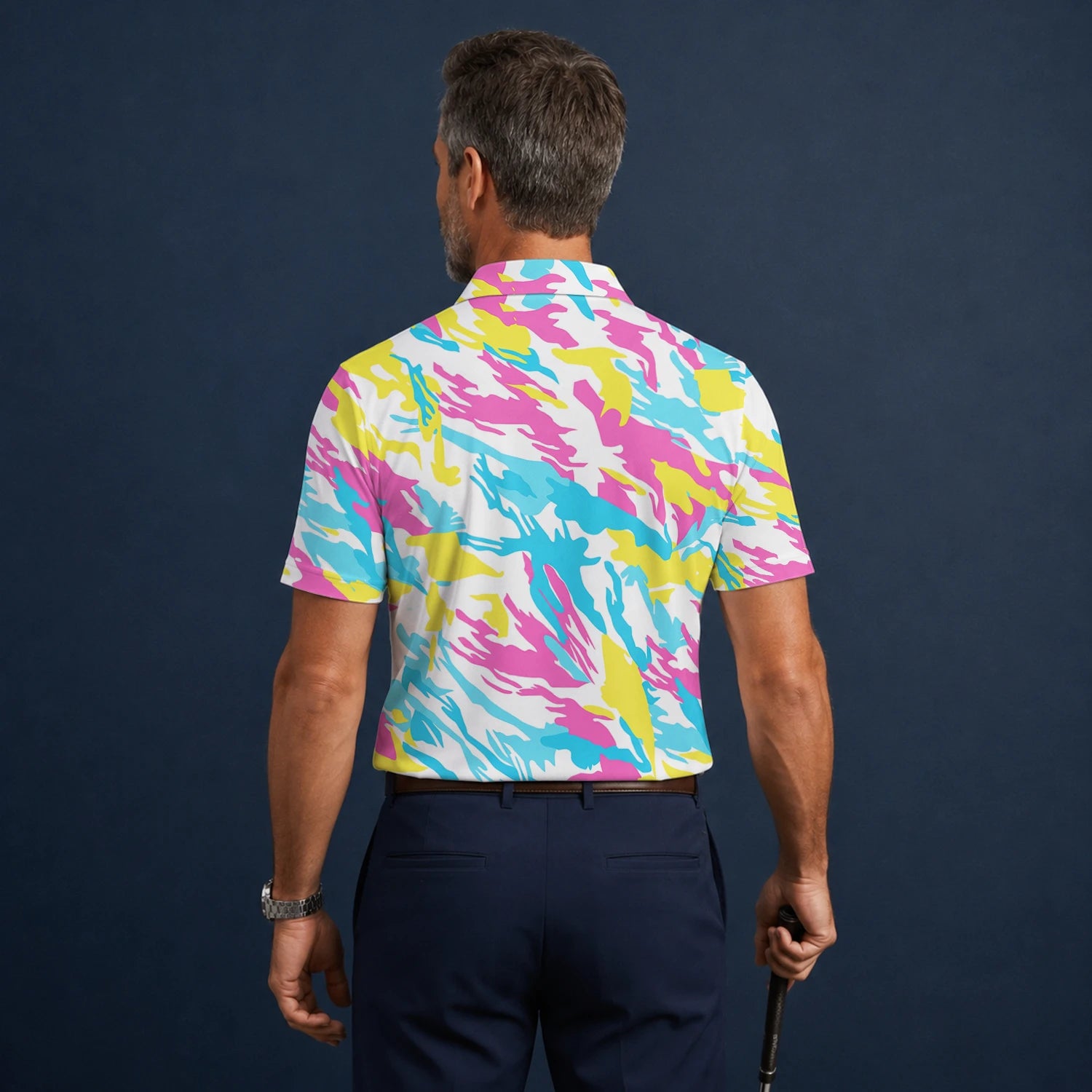 Personalisiertes Golf Poloshirt Pastell Regenbogen Camo Design für Herren F0280