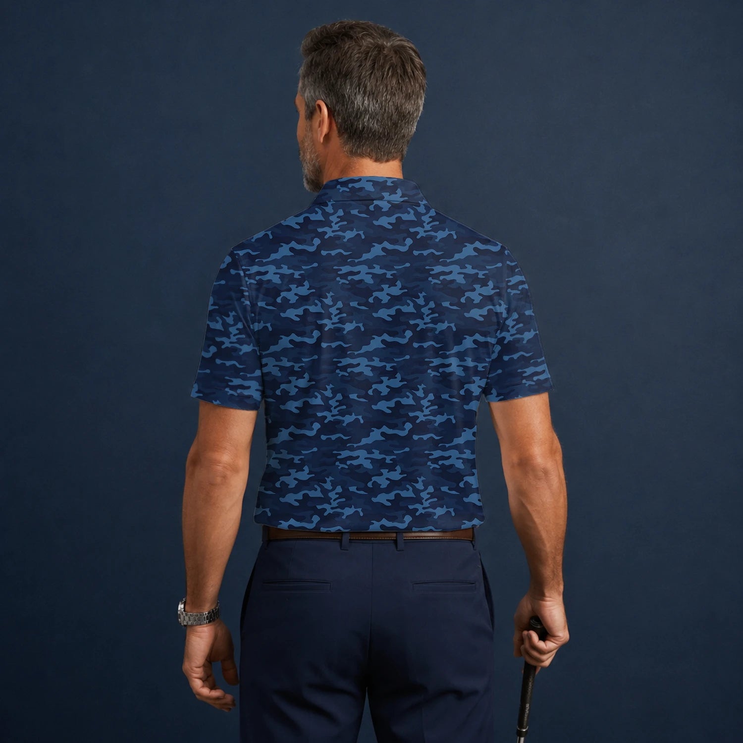 Personalisiertes Golf Poloshirt Marineblaues Camo Design für Herren L9533