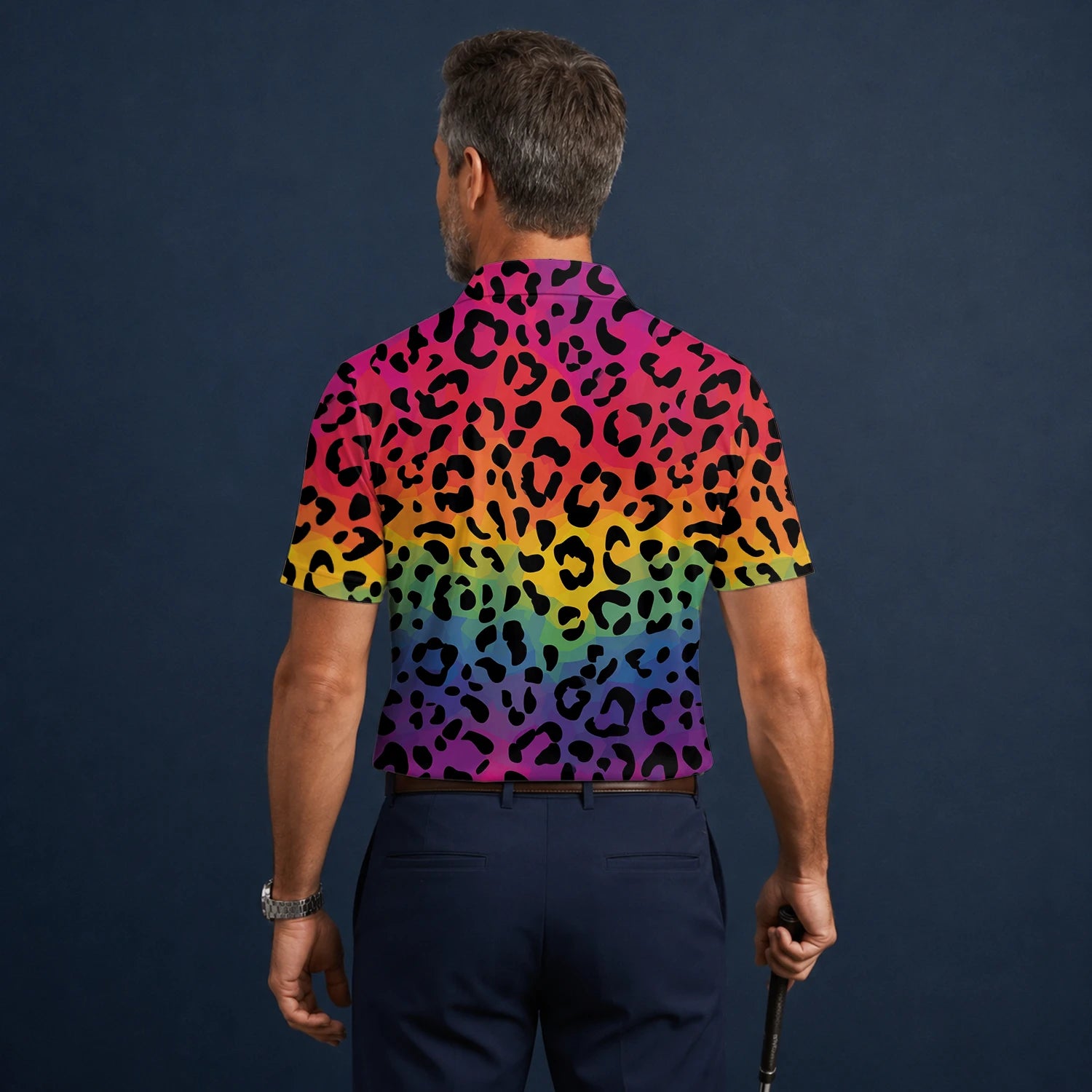 Personalisiertes Golf Poloshirt Regenbogen Leo Print Design für Herren X1632
