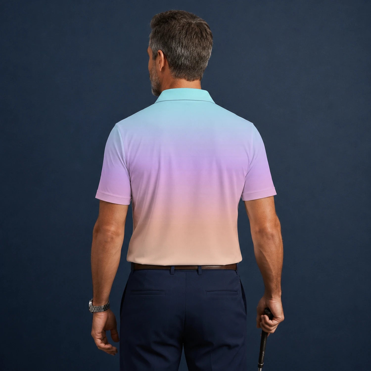 Personalisiertes Golf Poloshirt Pastell Regenbogen Farbverlauf Design für Herren R9936
