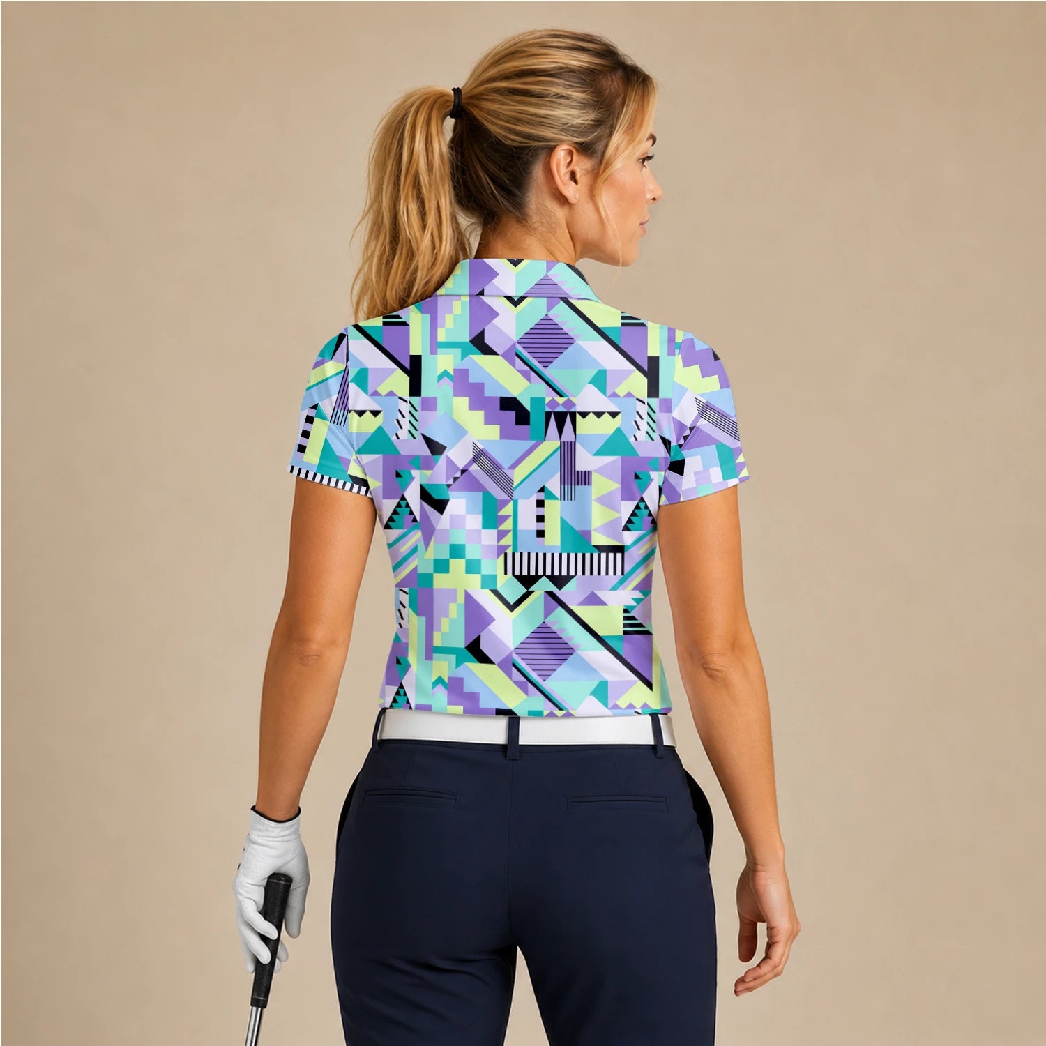 Personalisiertes Golf Poloshirt Pastell Geometrisches Memphis Muster für Damen Y0820