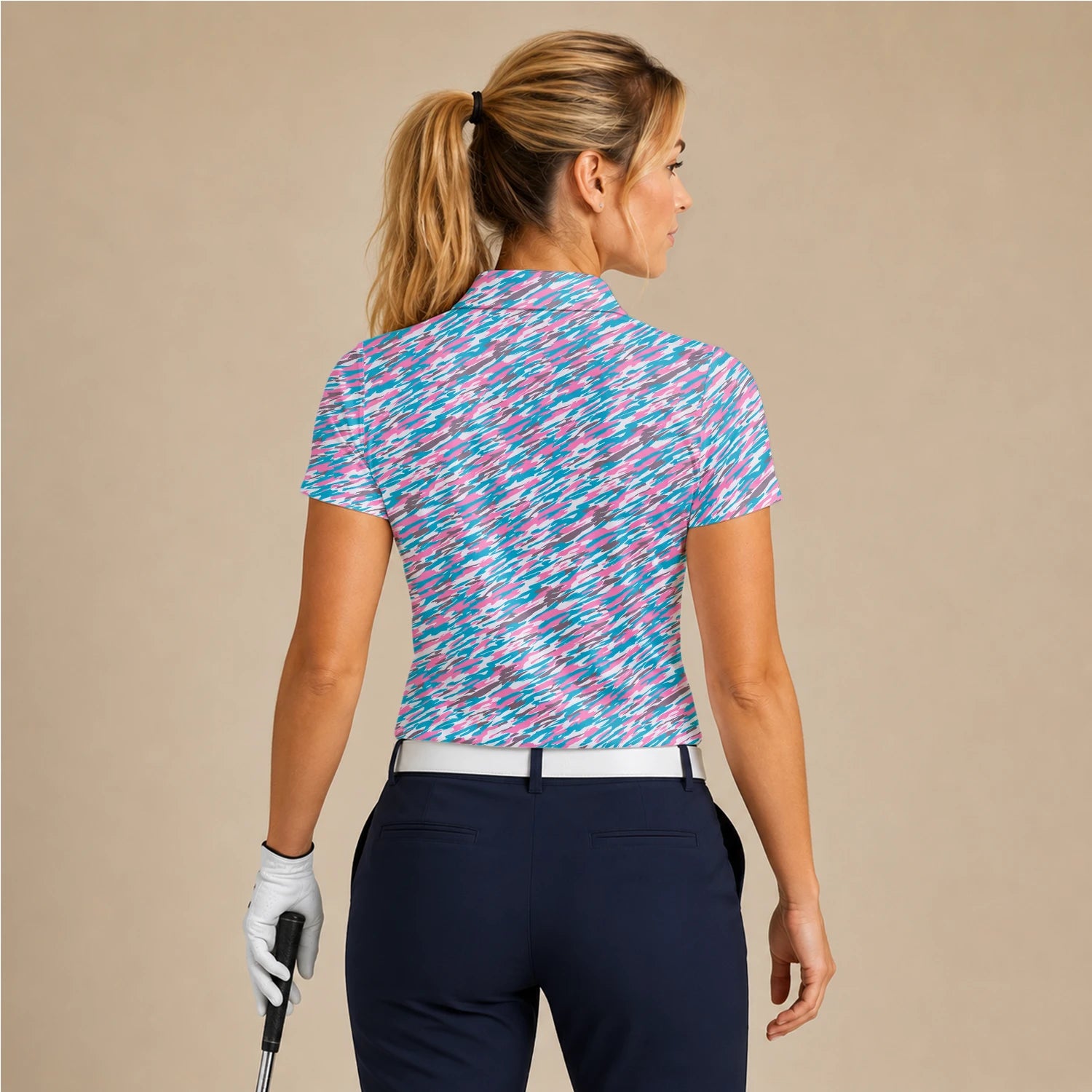 Personalisiertes Golf Poloshirt Rosa Türkis Abstraktes Sprenkel Design für Damen S1159