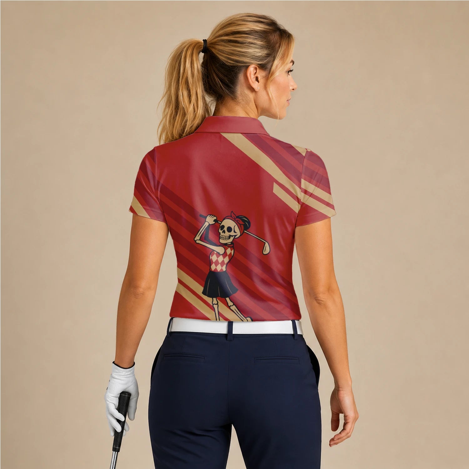Personalisiertes Golf Poloshirt Rotes Skelett Golfer Cartoon Design für Damen Y0970