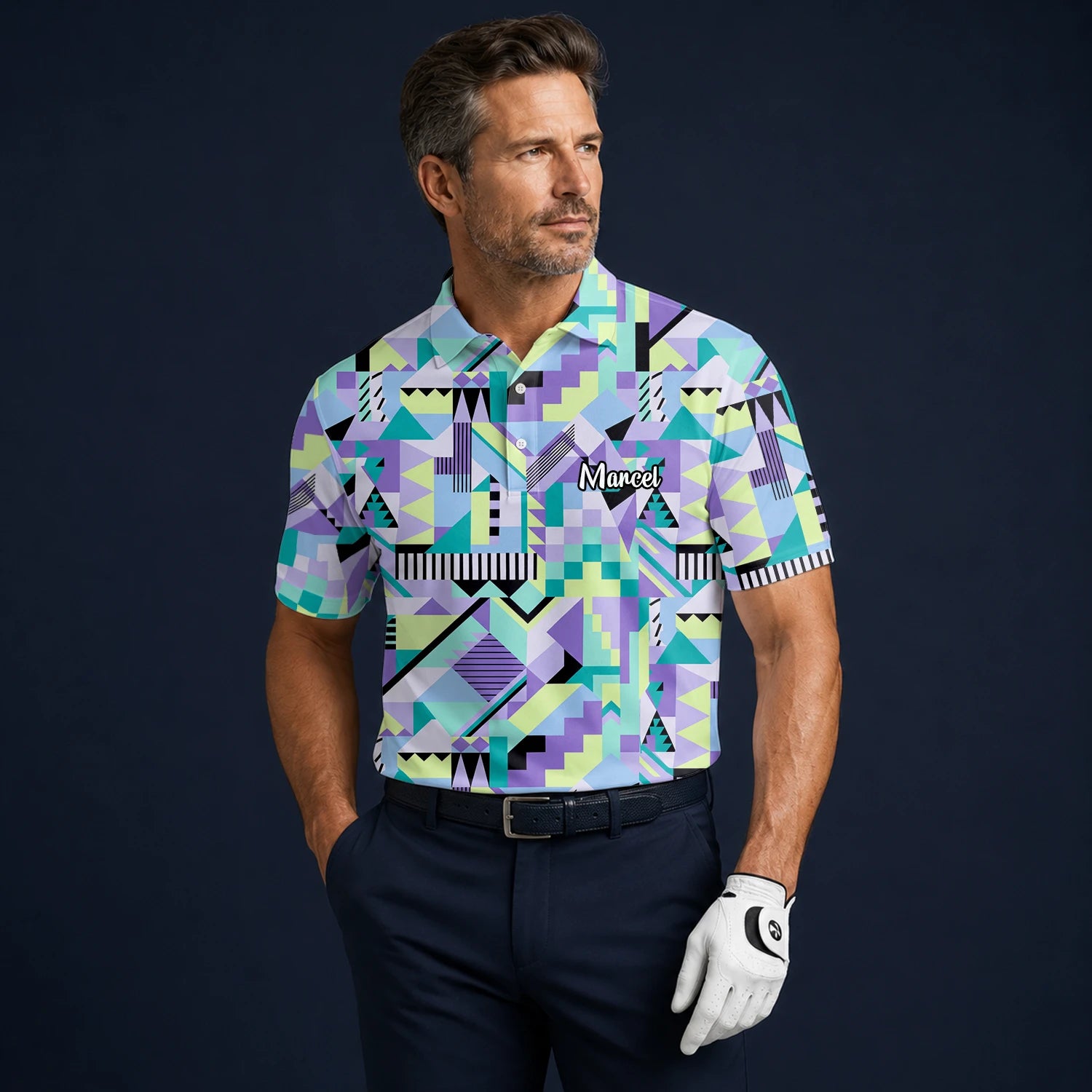 Personalisiertes Golf Poloshirt Pastell Geometrisches Memphis Muster für Herren Y0820