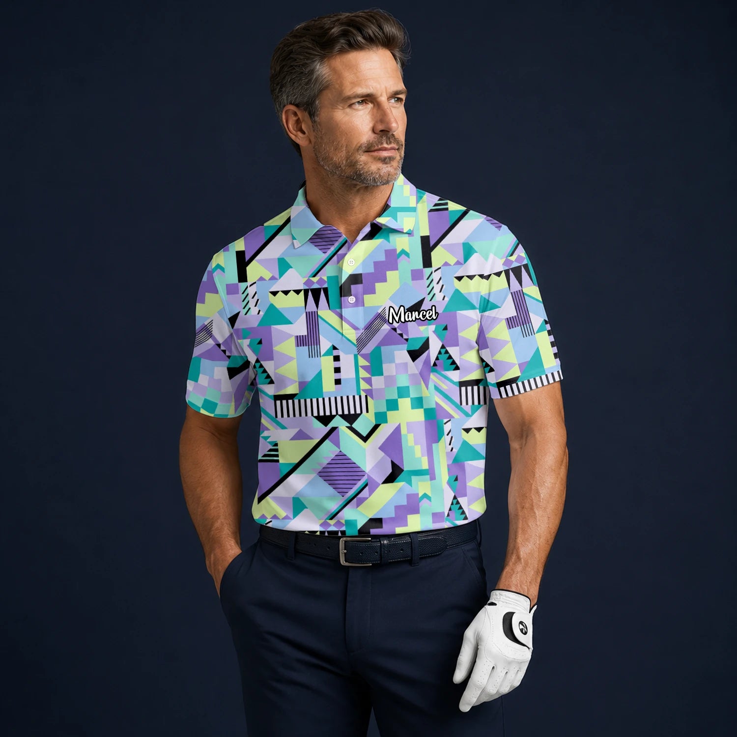 Personalisiertes Golf Poloshirt Pastell Geometrisches Memphis Muster für Herren Y0820