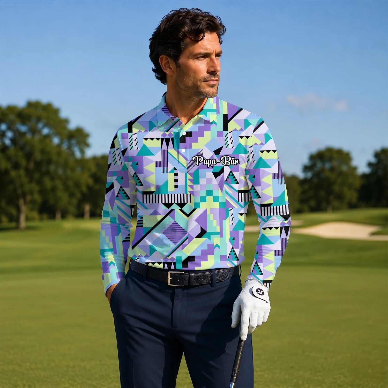 Personalisiertes Golf Poloshirt Pastell Geometrisches Memphis Muster für Herren Y0820