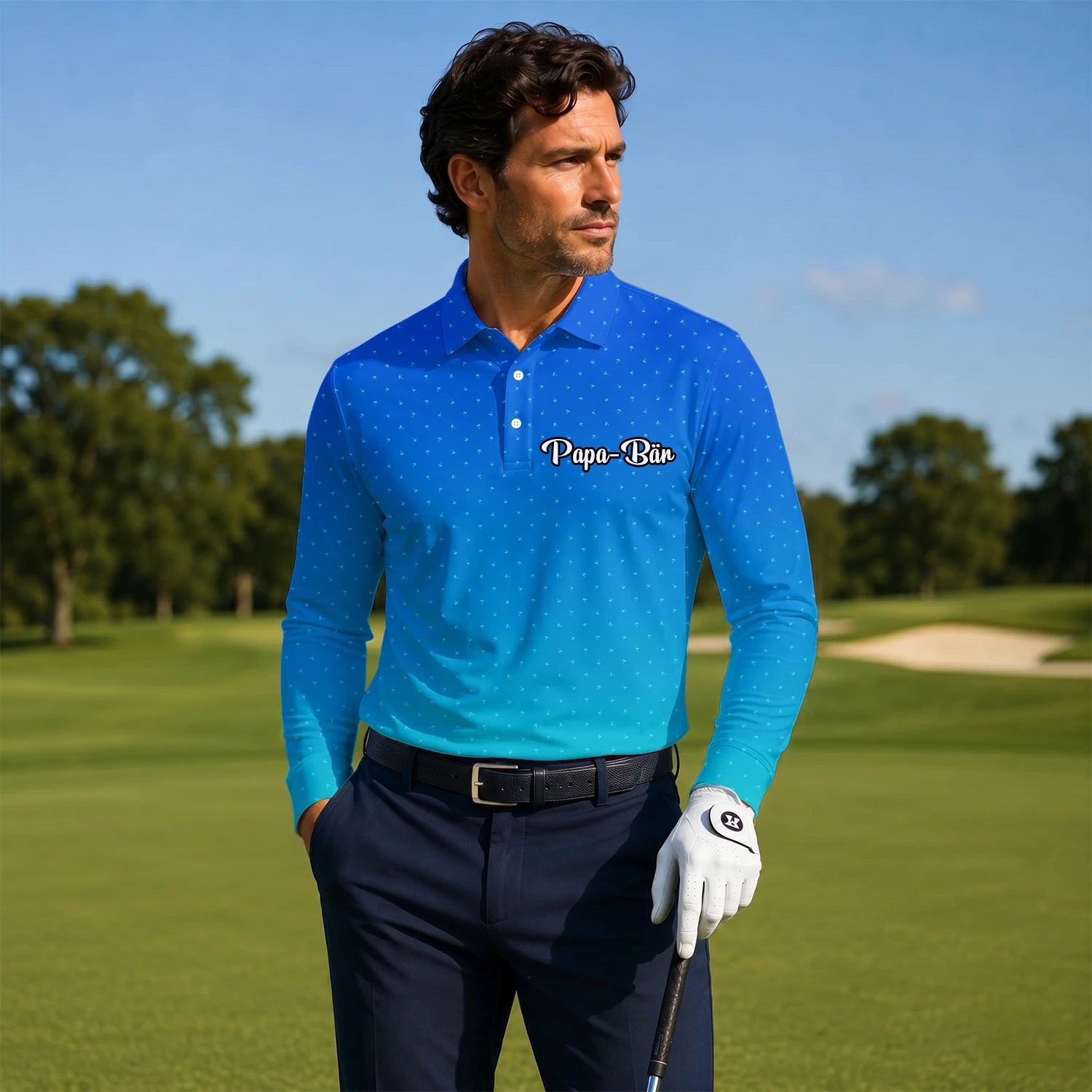 Personalisiertes Golf Poloshirt Blau Türkis Punkt Verlauf Design für Herren C6032