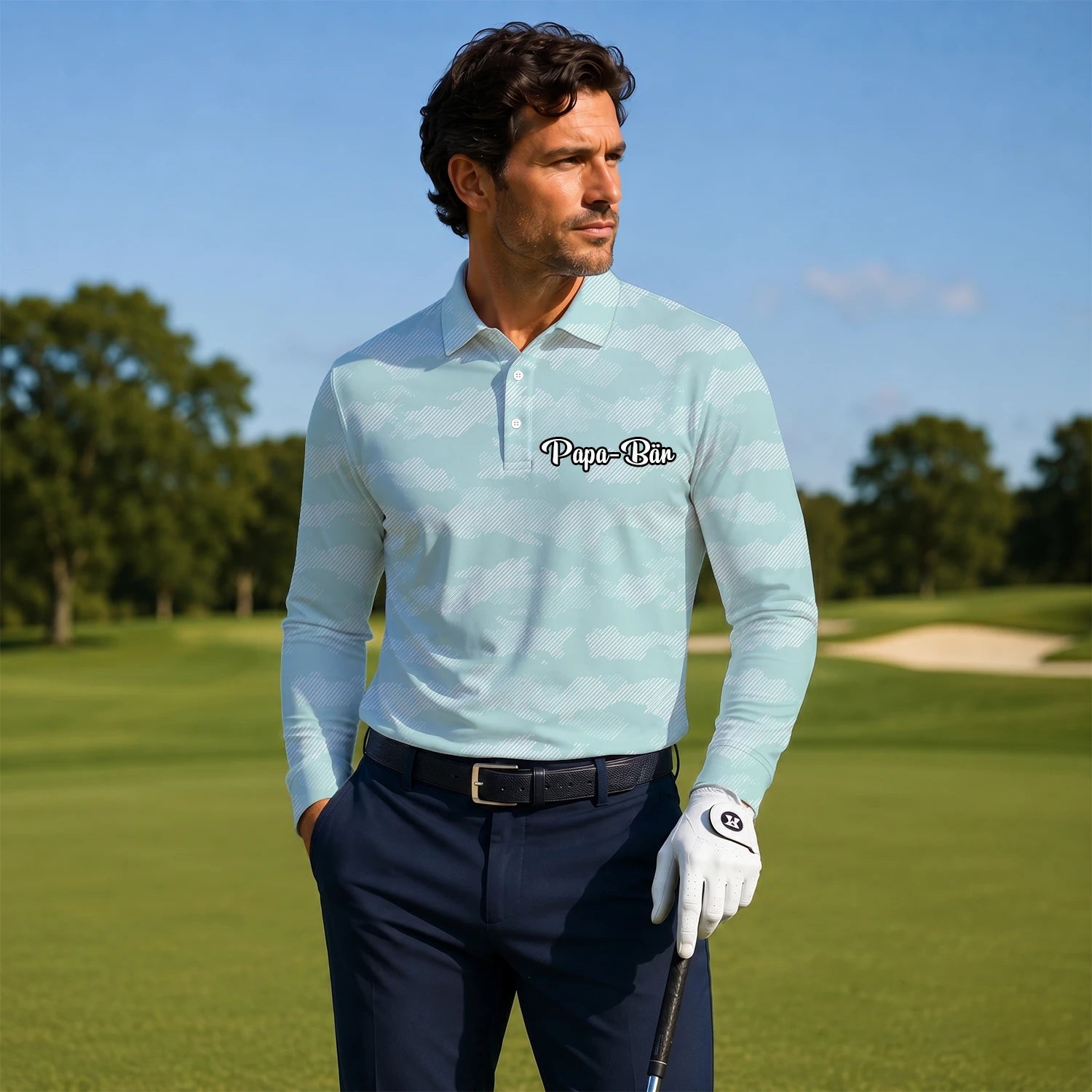 Personalisiertes Golf Poloshirt Mint Weißes Chevron Streifen Design für Herren K7105