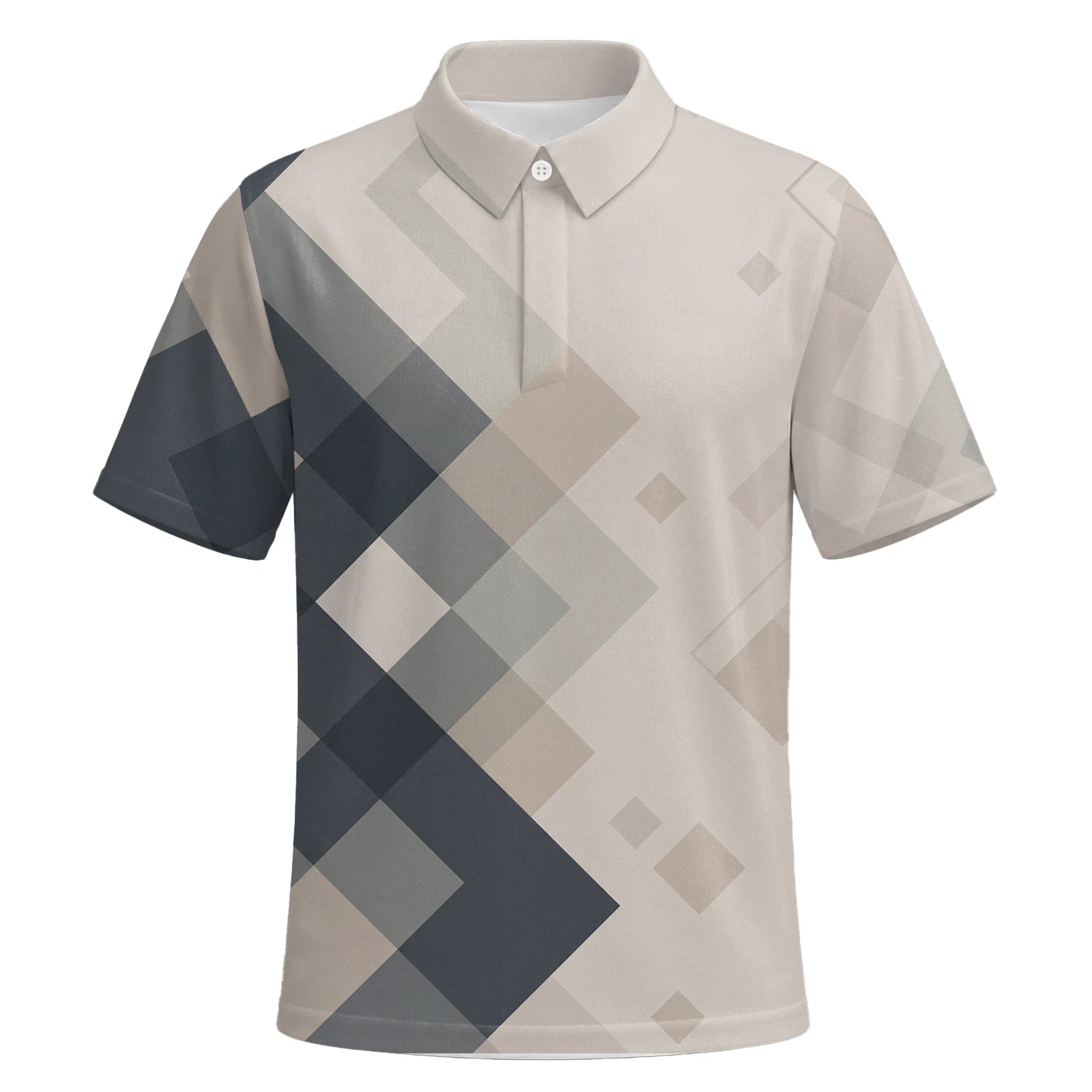 Personalisiertes Golf Poloshirt Beige Graues Rauten Muster für Herren Z6499 | Kurzarm Premium | 6.webp