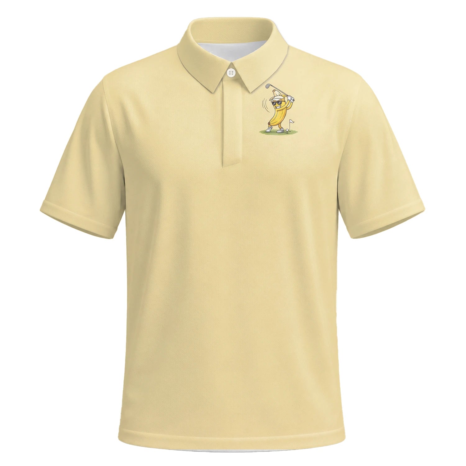 Personalisiertes Golf Poloshirt Hellgelbes Bananen Golfer Cartoon Design für Herren X9847 | Kurzarm Premium | 6.webp