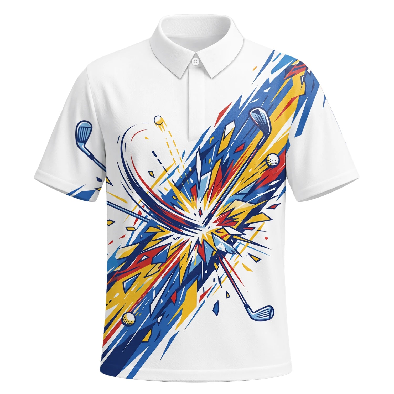 Personalisiertes Golf Poloshirt Weiß Blaues Golf Schwung Grafik Design für Herren B2869 | Kurzarm Premium | 6.webp