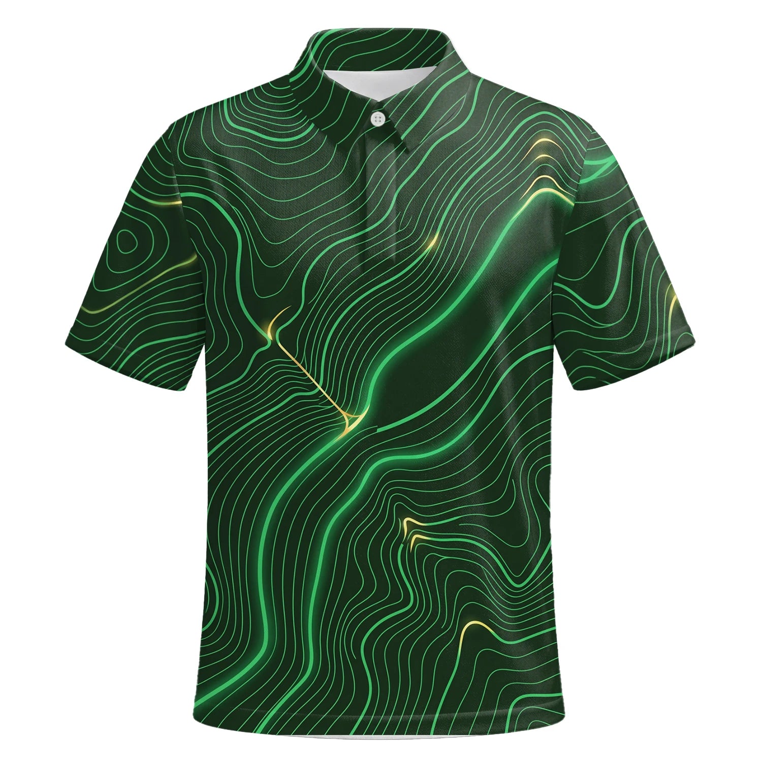 Personalisiertes Golf Poloshirt Grün Schwarzes Topografisches Linien Design für Herren E4992 | Kurzarm Premium | 6.webp