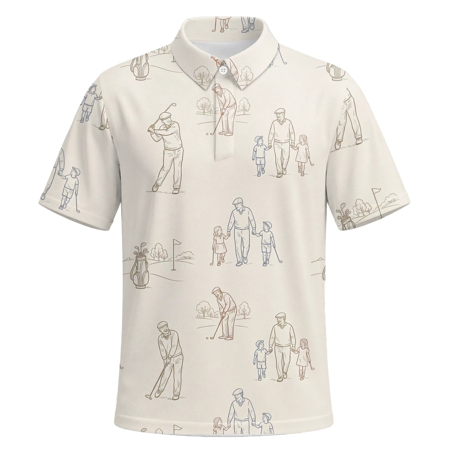 Personalisiertes Golf Poloshirt Beige Vintage Golfspieler Skizzen Design für Herren D6556 | Kurzarm Premium | 6.webp