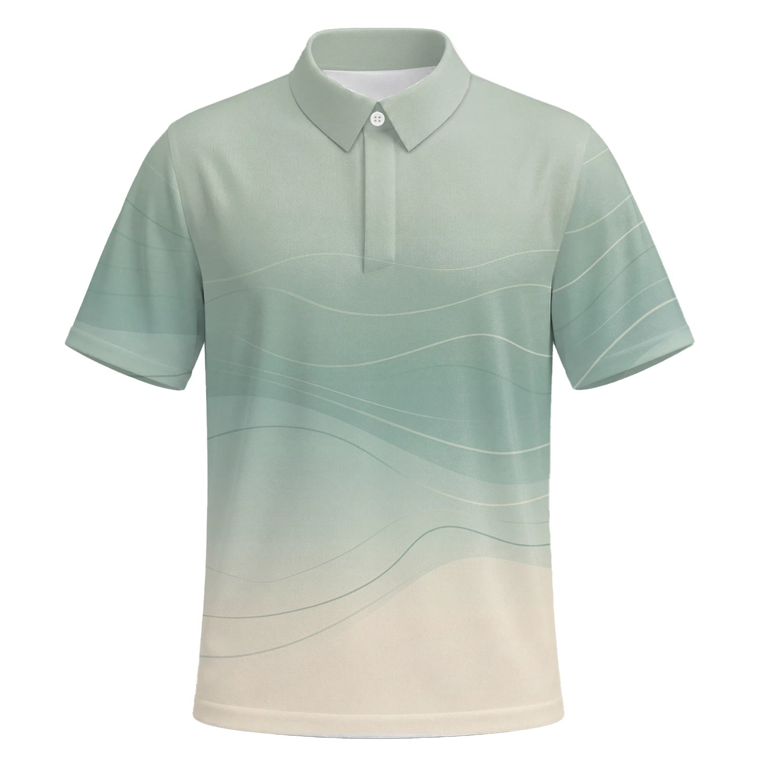 Personalisiertes Golf Poloshirt Salbeigrün Beiges Abstraktes Wellen Design für Herren X8036 | Kurzarm Premium | 6.webp