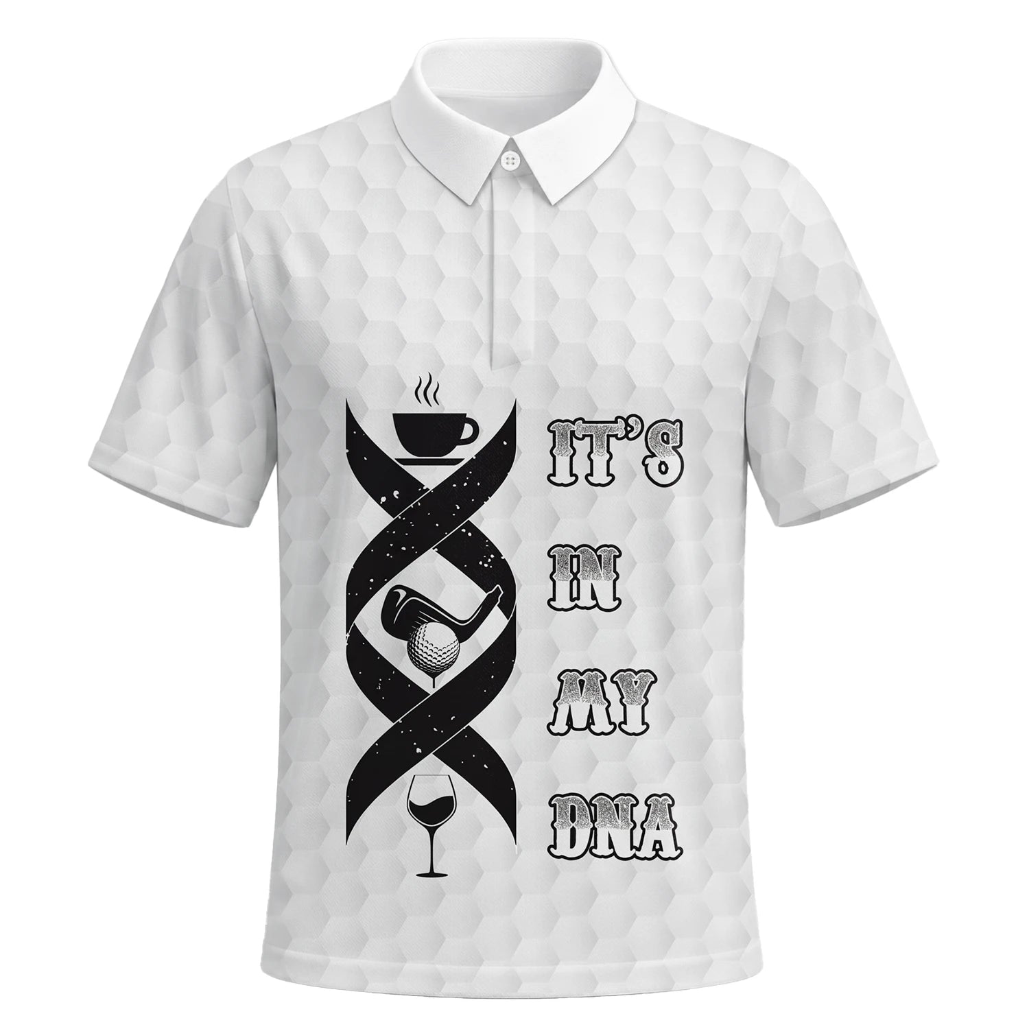 Personalisiertes Golf Poloshirt Weißes Golf In My DNA Spruch Design für Herren W3018 | Kurzarm Premium | 6.webp