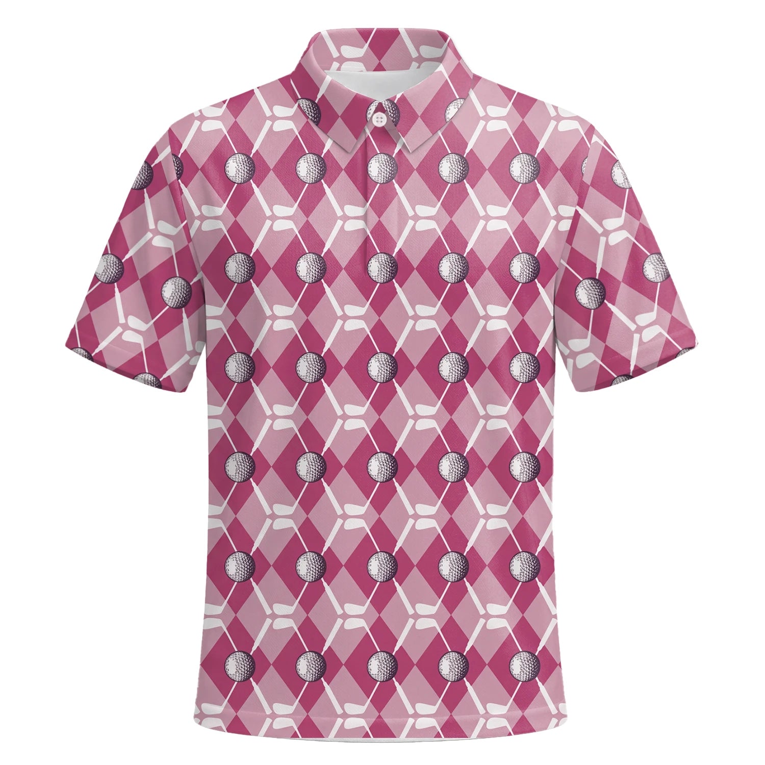 Personalisiertes Golf Poloshirt Rosa Rauten Golfball Design für Herren X0000 | Kurzarm Premium | 6.webp