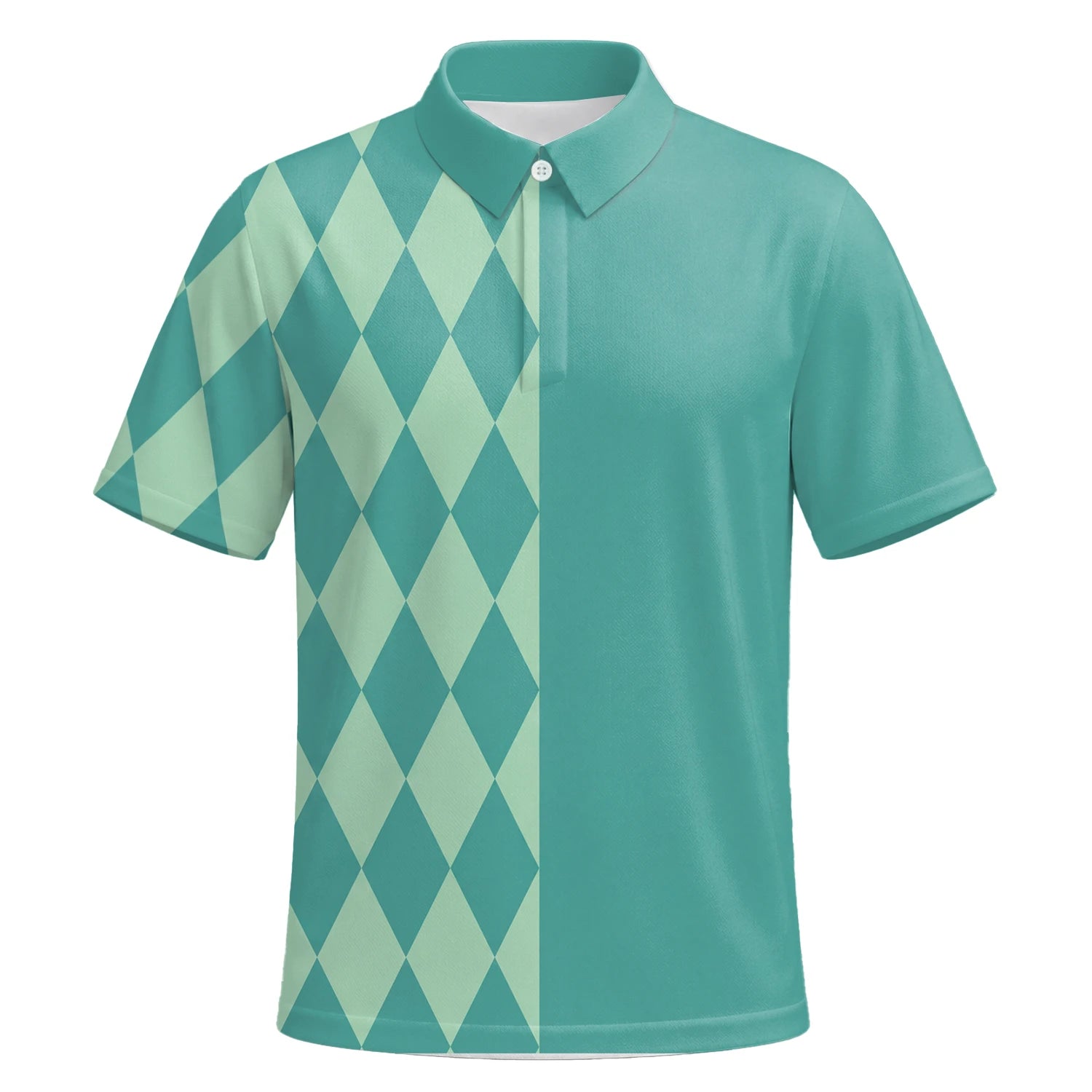 Personalisiertes Golf Poloshirt Türkis Mint Rauten Muster für Herren A8483 | Kurzarm Premium | 6.webp