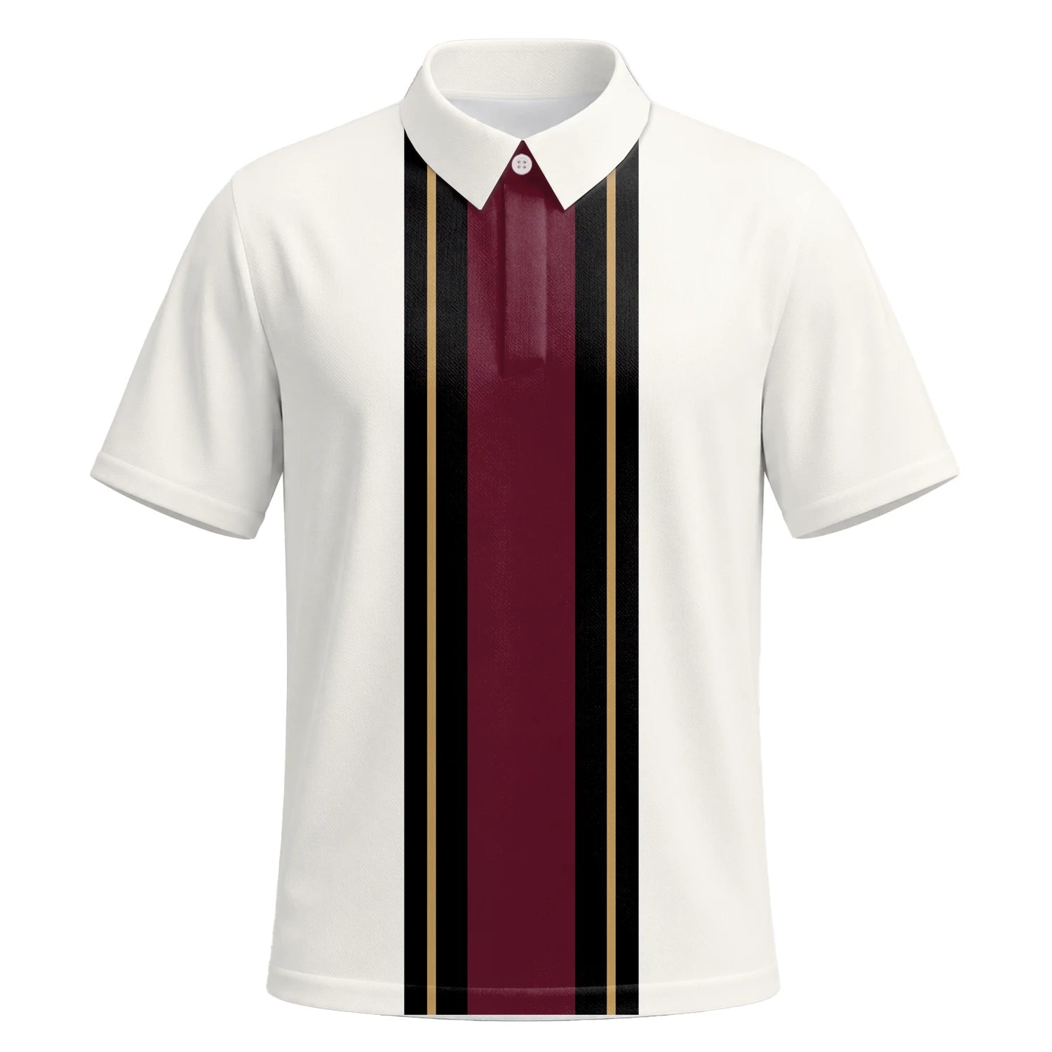 Personalisiertes Golf Poloshirt Weiß Bordeaux Schwarzes Rennstreifen Design für Herren G7028 | Kurzarm Premium | 6.webp