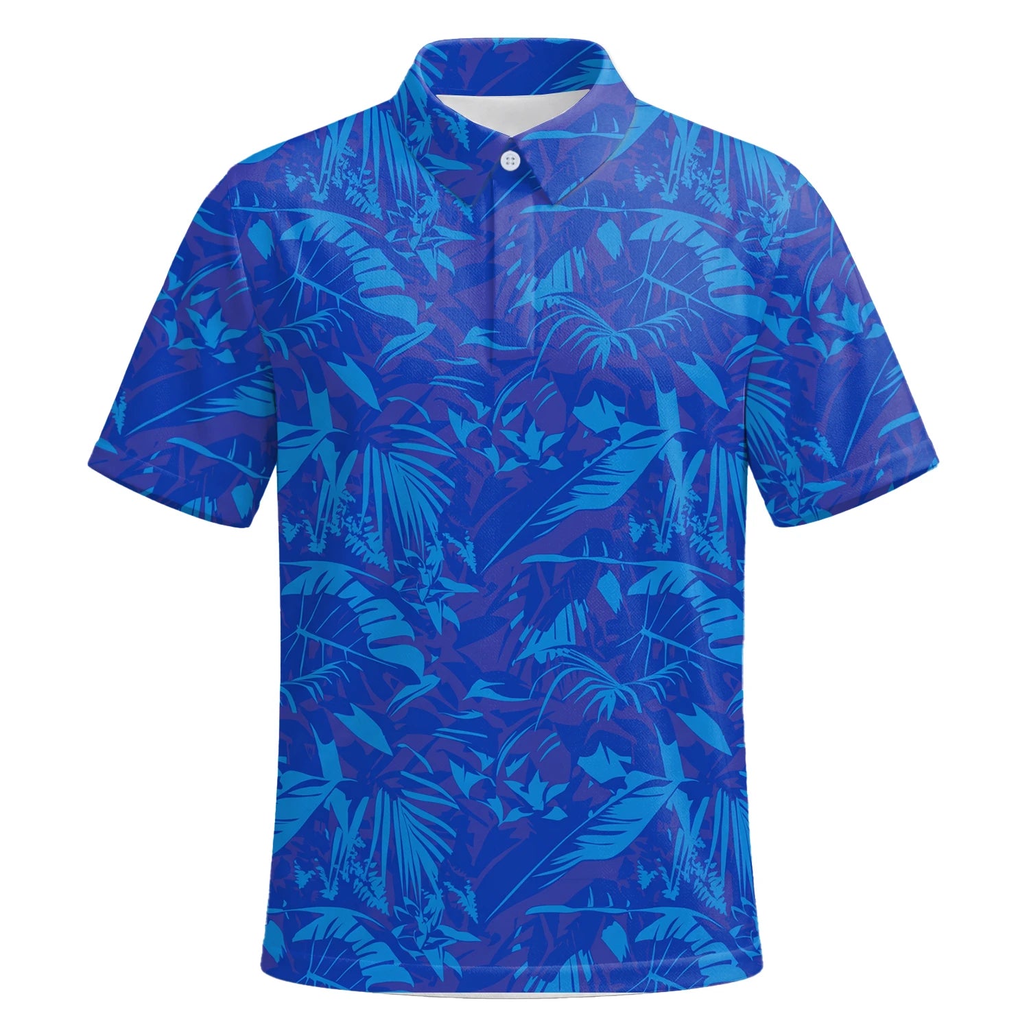 Personalisiertes Golf Poloshirt Blaues Tropisches Blätter Design für Herren Z7717 | Kurzarm Premium | 6.webp