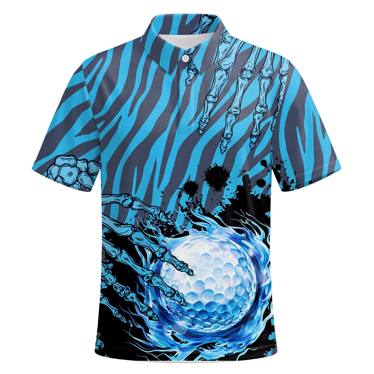 Personalisiertes Golf Poloshirt Blau Schwarzes Golfball Wasser Splash Design für Herren B9791 | Kurzarm Premium | 6.webp