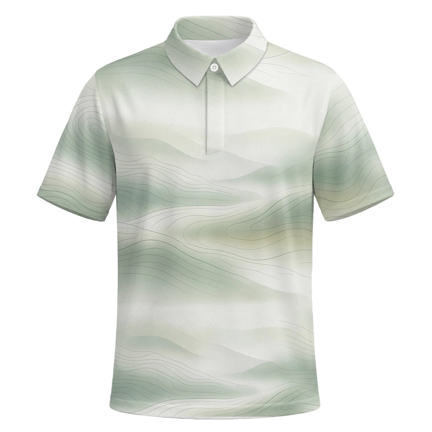 Personalisiertes Golf Poloshirt Weiß Salbeigrünes Abstraktes Wellen Design für Herren F8070 | Kurzarm Premium | 6.webp