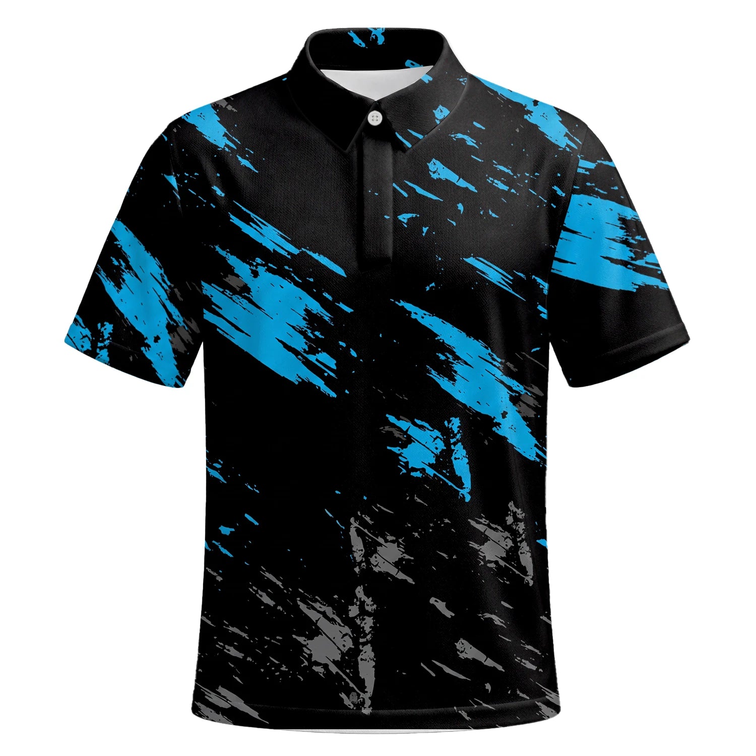 Personalisiertes Golf Poloshirt Schwarz Blaues Pinselstrich Design für Herren H3779 | Kurzarm Premium | 6.webp