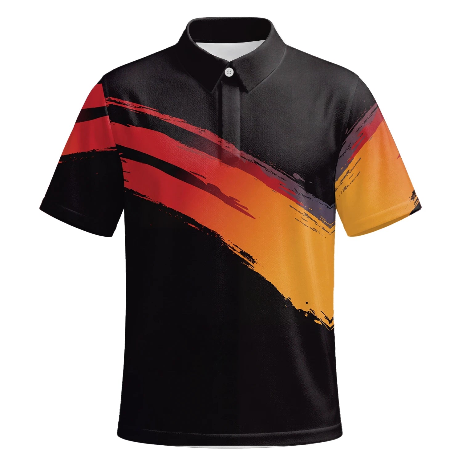 Personalisiertes Golf Poloshirt in Schwarz-Rot-Orange mit Pinselstrich-Design für Herren M6093 | Kurzarm Premium | 6.webp