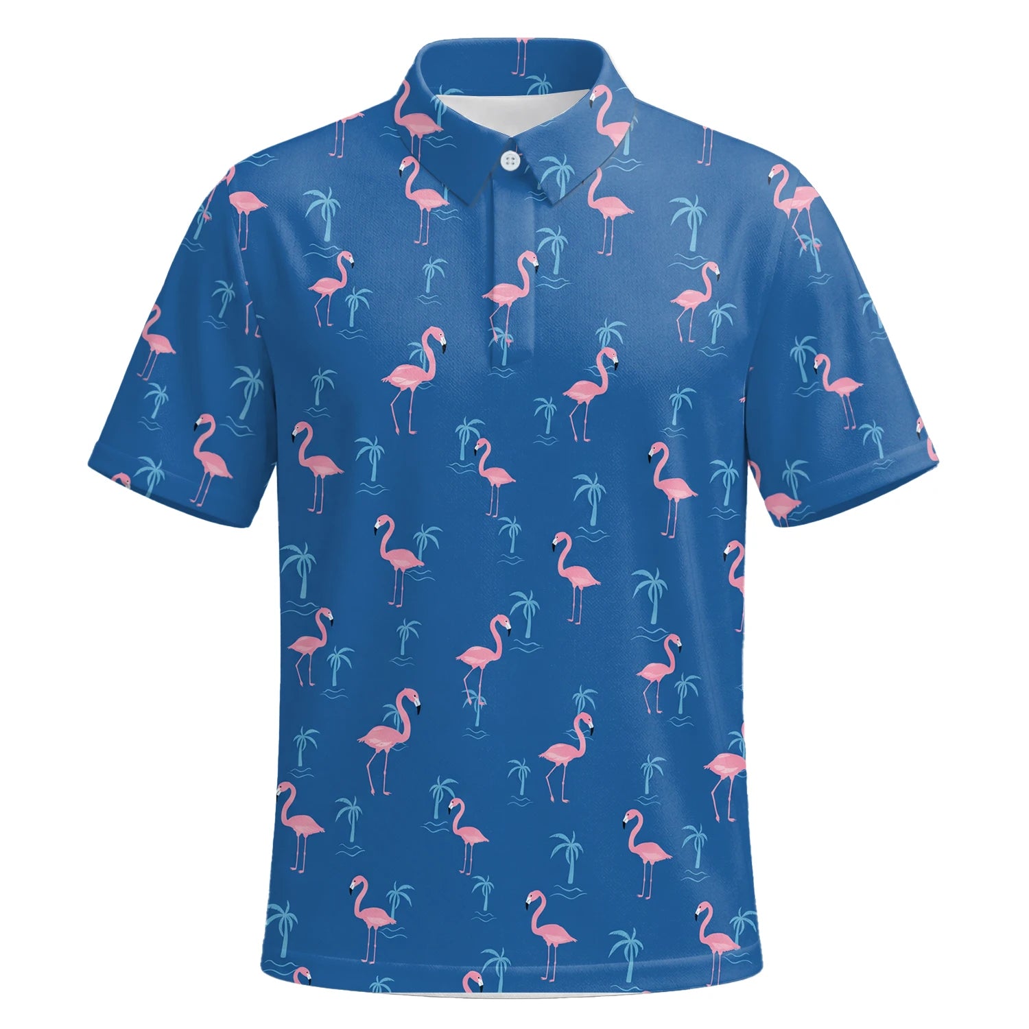 Personalisiertes Golf Poloshirt Blau Rosa Flamingo Palmen Design für Herren C8068 | Kurzarm Premium | 6.webp