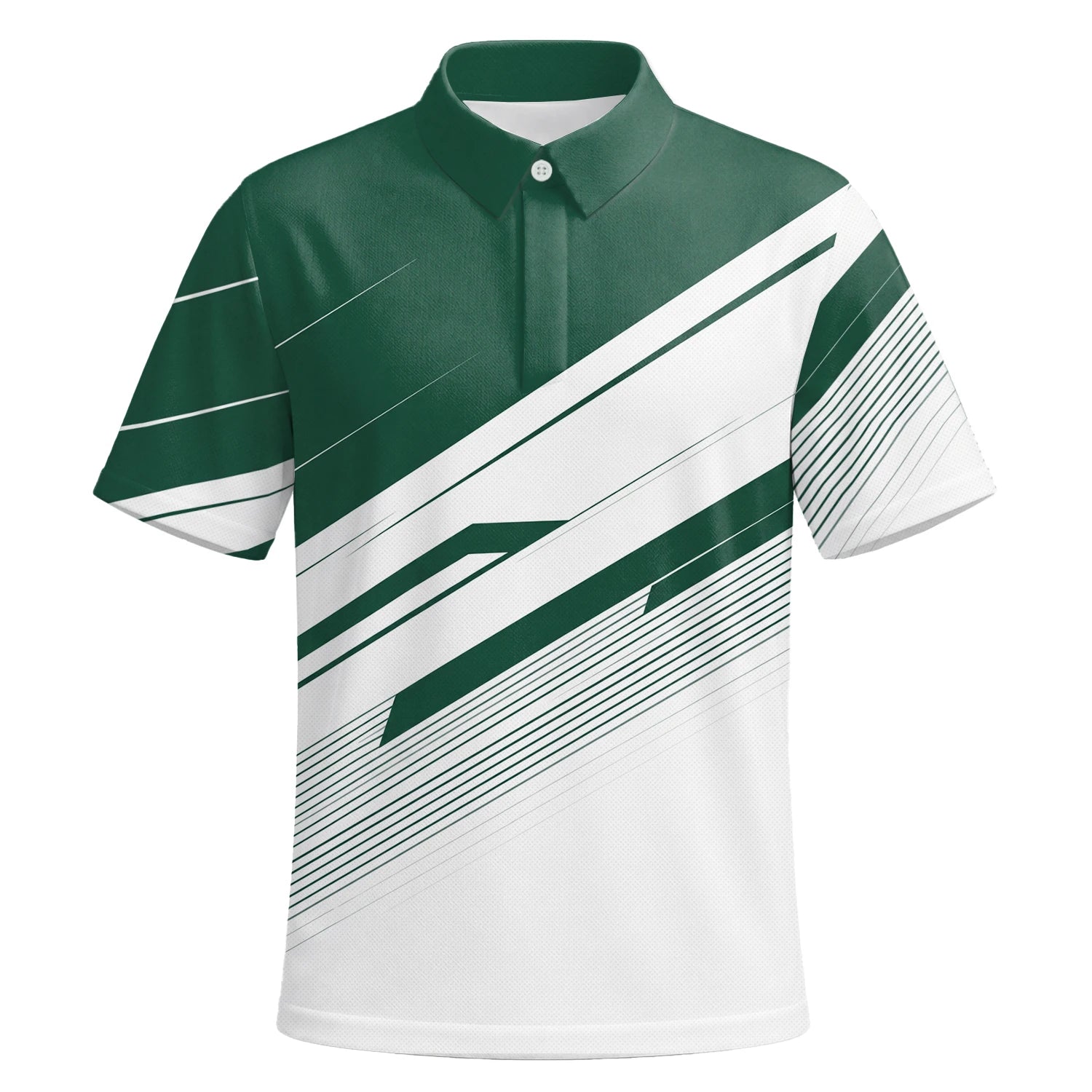 Personalisiertes Golf Poloshirt Grün Weißes Abstraktes Streifen Design für Herren E5041 | Kurzarm Premium | 6.webp
