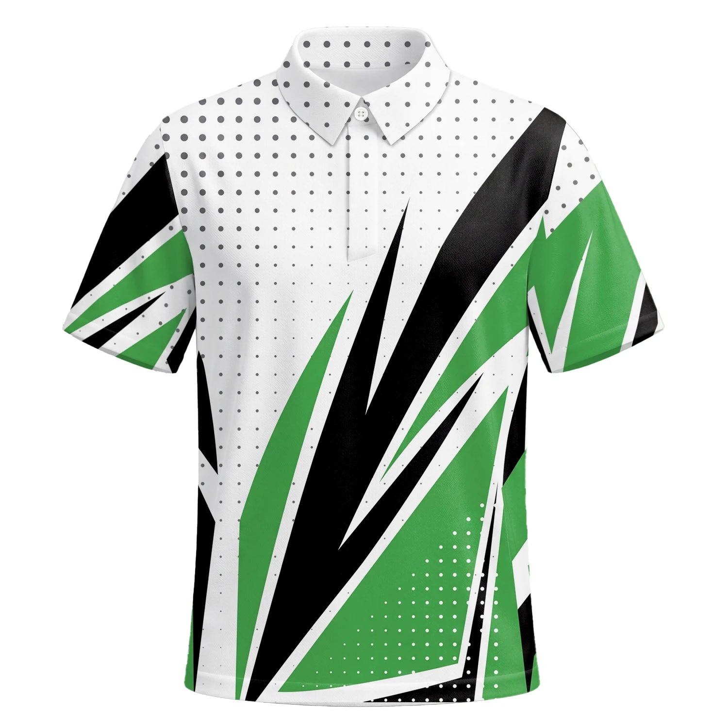 Personalisiertes Golf Poloshirt Weiß Grün Schwarzes Abstraktes Streifen Design für Herren C9494 | Kurzarm Premium | 6.webp