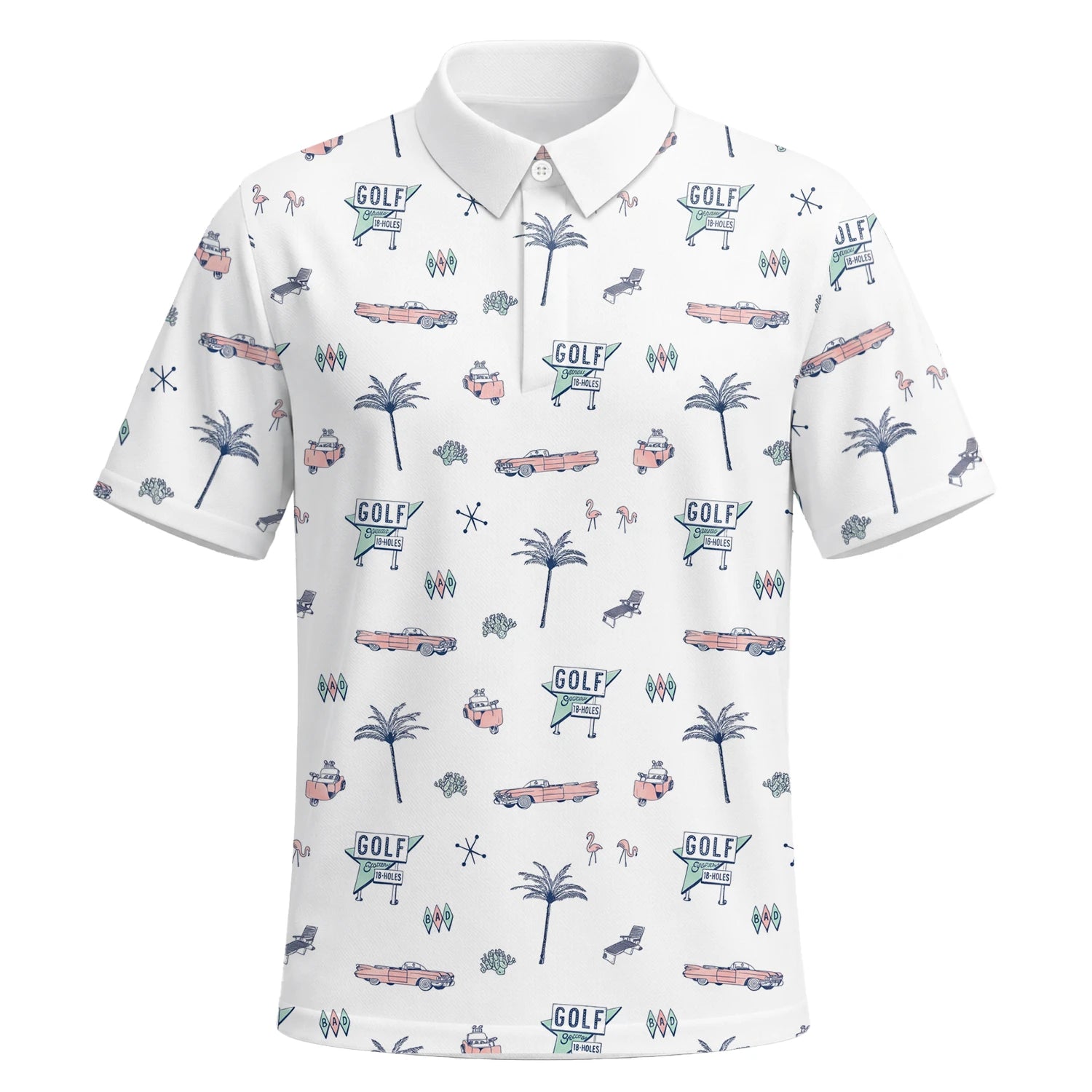 Personalisiertes Golf Poloshirt Weißes Golf Urlaub Doodle Design für Herren Z8344 | Kurzarm Premium | 6.webp
